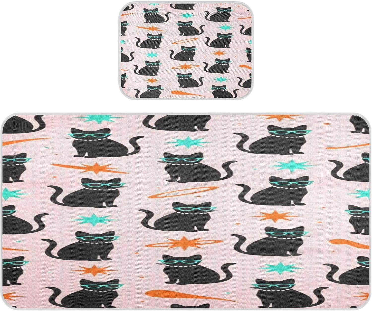 Cooling Baby Mattress Protector 28" x 52" Ultra Soft Retro Mid Century Cat Bed Pads Disposable for Kids, Adult