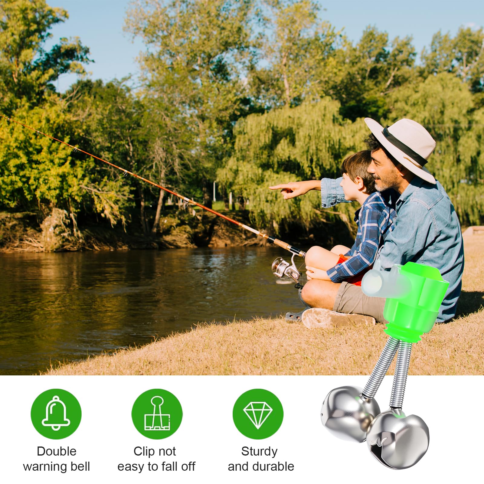 10 campanas de pesca con clip en espiral para alarmas de caña de pescar, alarmas de mordida, alarmas de alarma, pinzas en espiral, campanas de pescado, para pesca marina, pesca nocturna, pesca marina