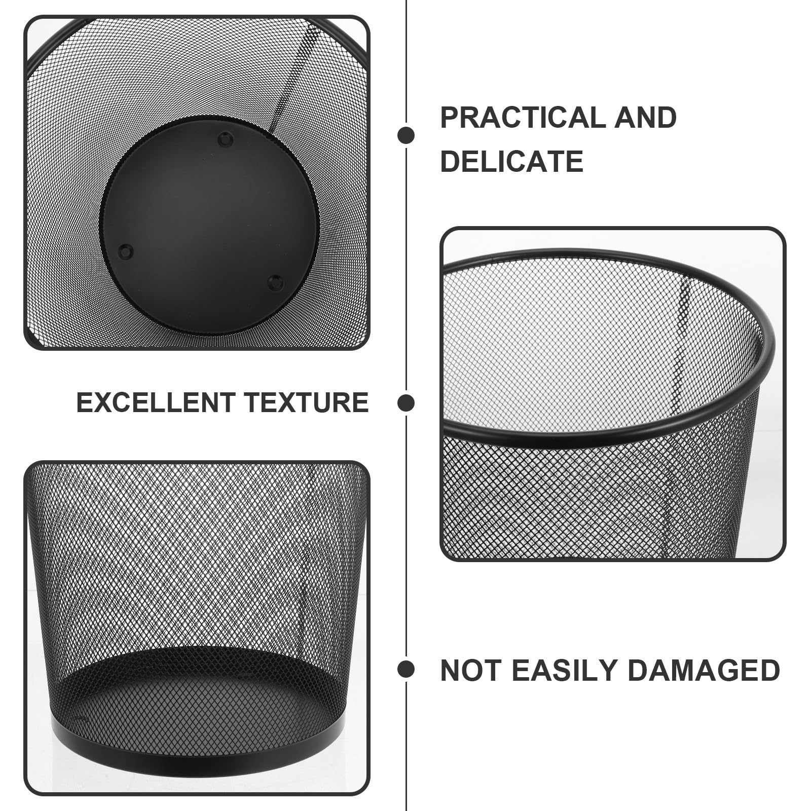 Toddmomy Cestino per Rifiuti Nero in Ferro a Rete, Capacità 9l, Forma Rotonda, Set da 5 Pezzi, Semplice da Pulire, per Bagno e Ufficio