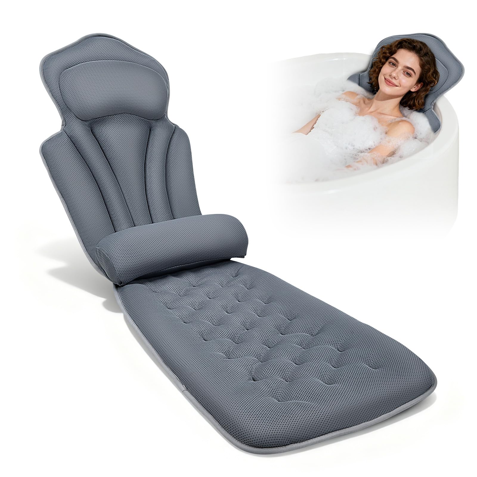 Navaris badkussen met anti-slip zuignappen - Orthopedische steun voor in bad - Home spa kussen voor rug, schouders en nek - Wit - XL
