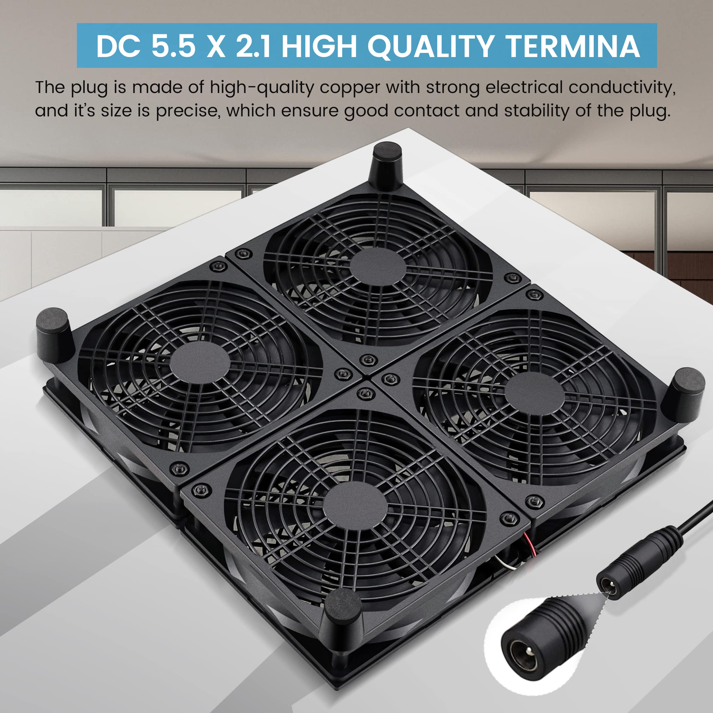 GDSTIME Ventilatore PC 120 mm 220 V Ventilatore 230 V 4 x 120 mm Ventilatore 220 V ad alto flusso d'aria con 4 V -12 V Controller di velocità regolabile per router Laptop Mobile Box TV