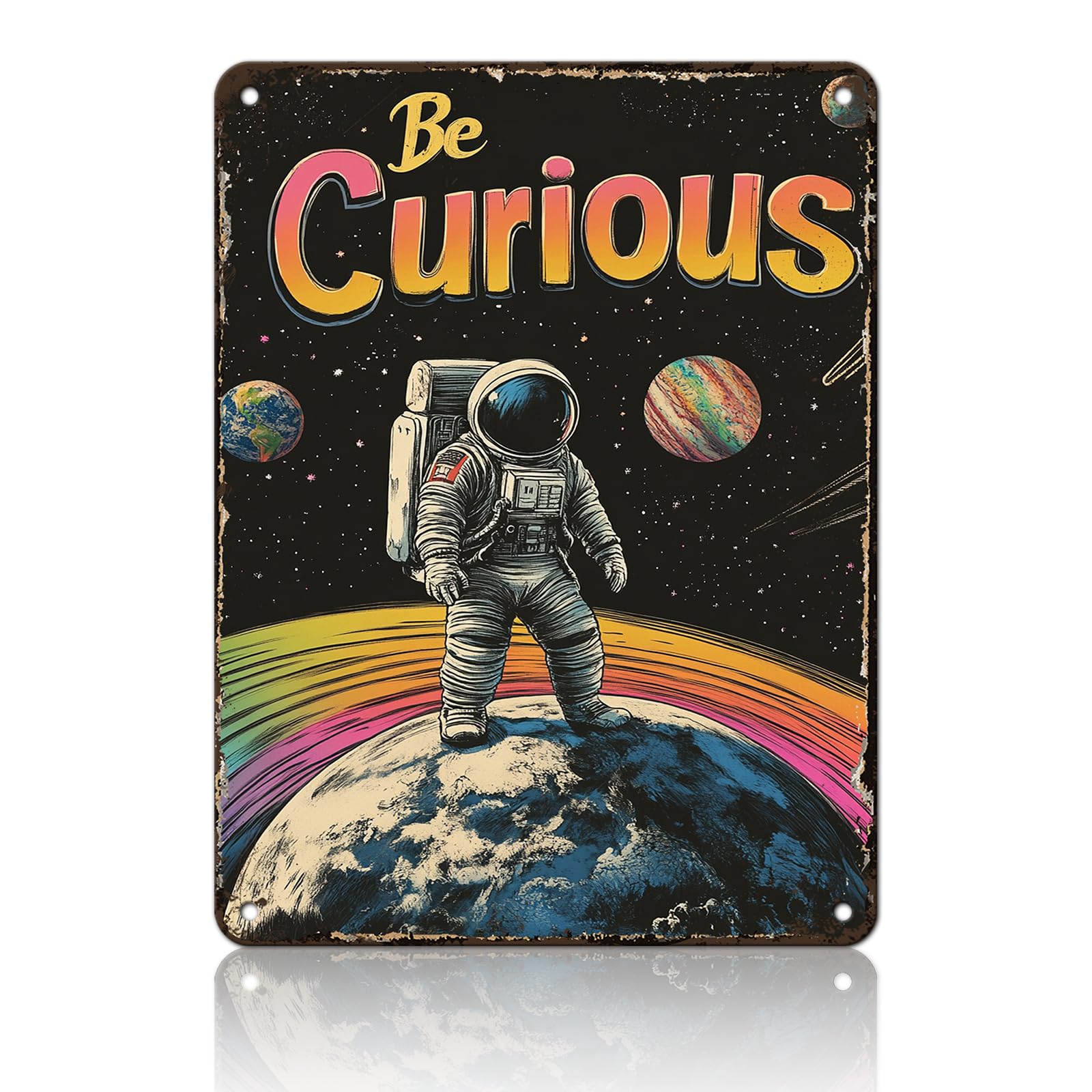 Anceky Be Curious Space Astronauts Sign Funny Metal Tin Sign Wall Decor for Home Bar Cafe Kitchen Garage 12×8 Inch