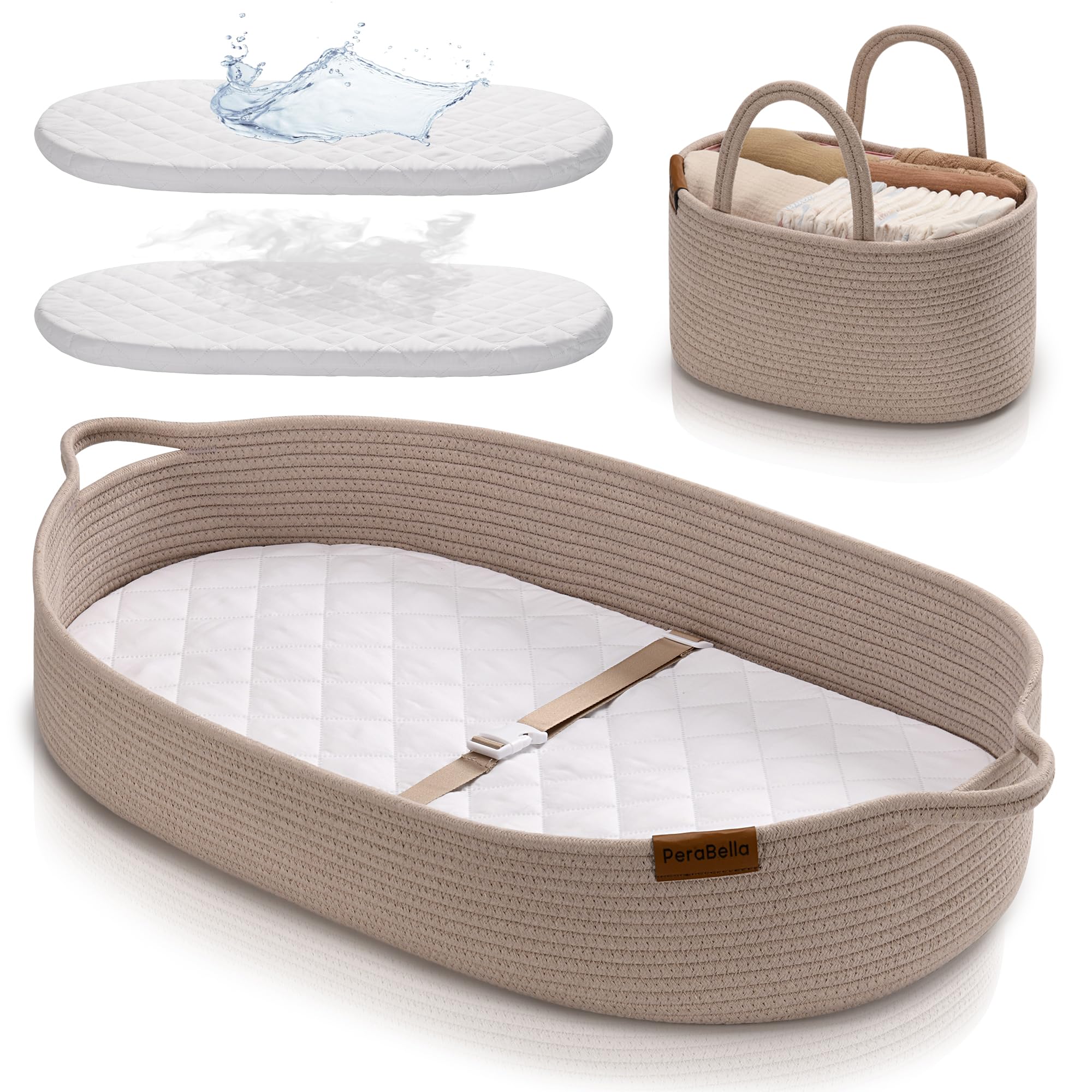 Baby Changing Basket for Baby Dresser, Moses Basket for Babies, Cotton Rope Diaper Changing Basket, Unisex Baby Moses Basket, Foam Diaper Changing Pad for Dresser, Changing Table Topper for Dresser-image-25