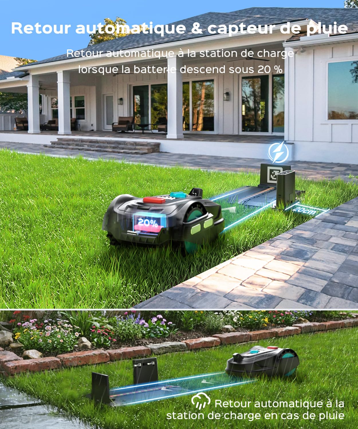 YARDCARE M800Plus Robot Tondeuse Sans Fil Périphérique,jusqu'à 800 m²,Positionnement GPS +Vision, Tondeuse Robot Sans Câble,Mode de Tonte en U,Contrôle Via App,Recharge Automatique,Détection Obstacles