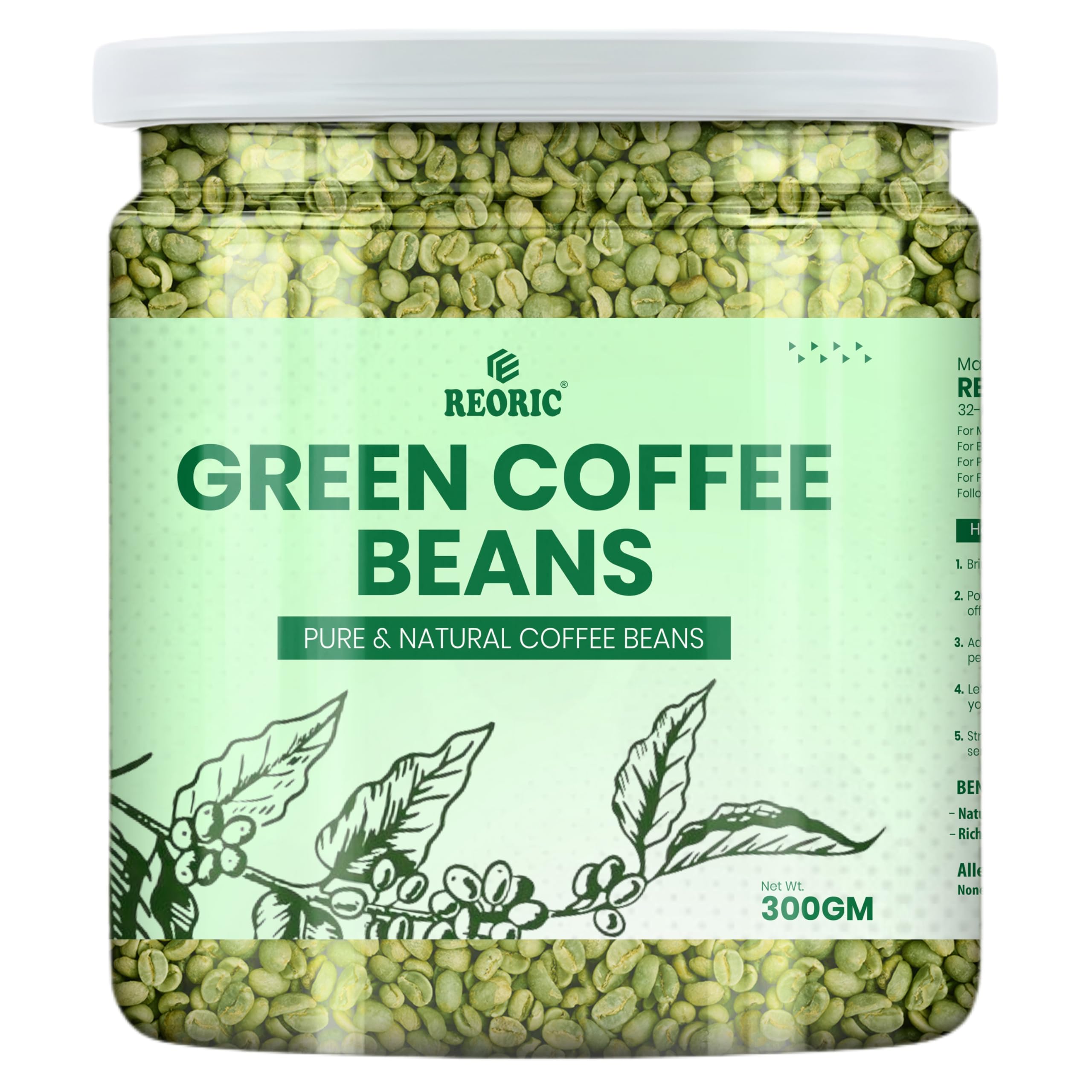 REORIC Green Coffee Beans 300g | Unroasted Whole Beans for Daily Brewing | Natural Fresh Brewed Drink-image-34