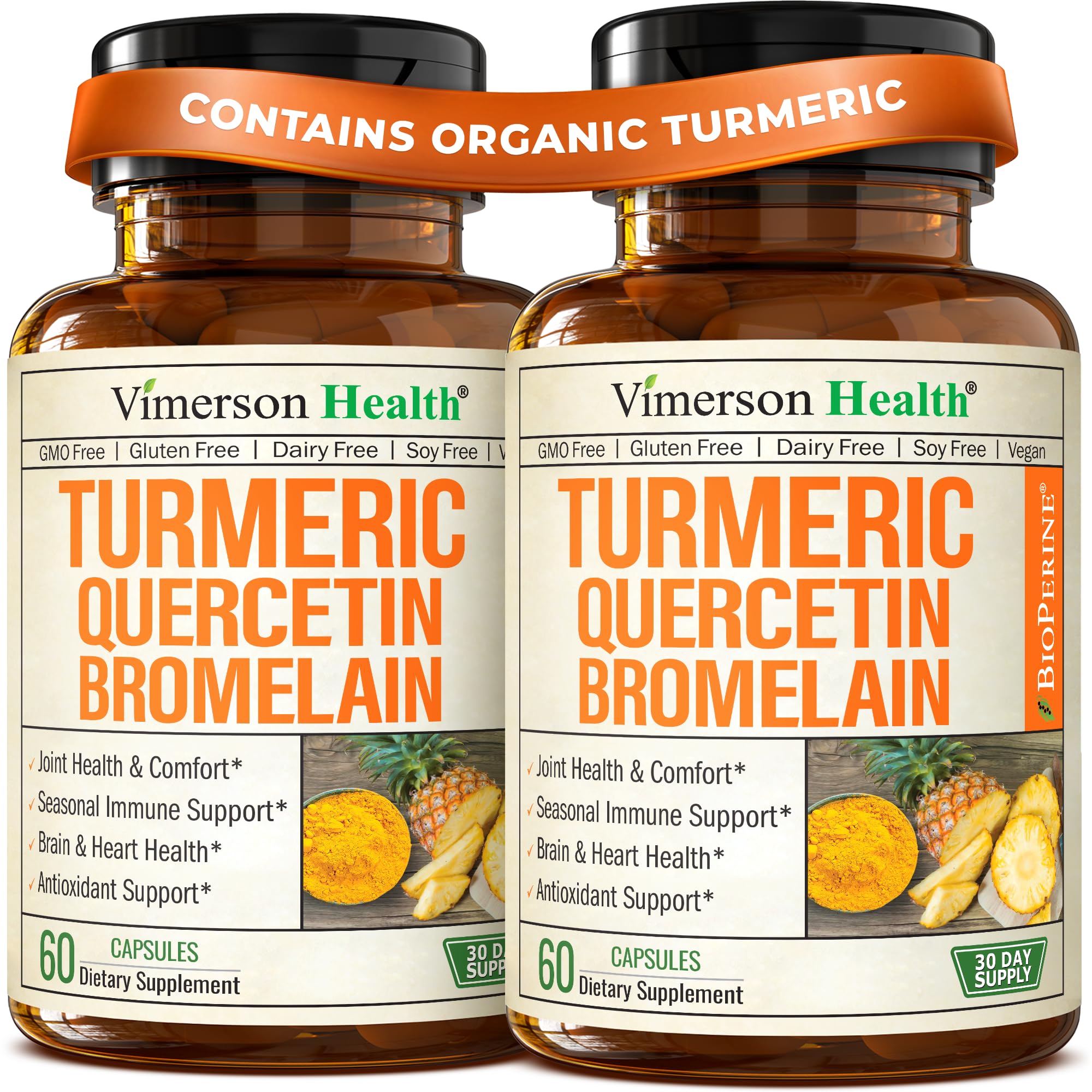 Quercetin with Bromelain Turmeric Curcumin Allergy Supplement - 2 Pack 60 Count (Pack of 2)