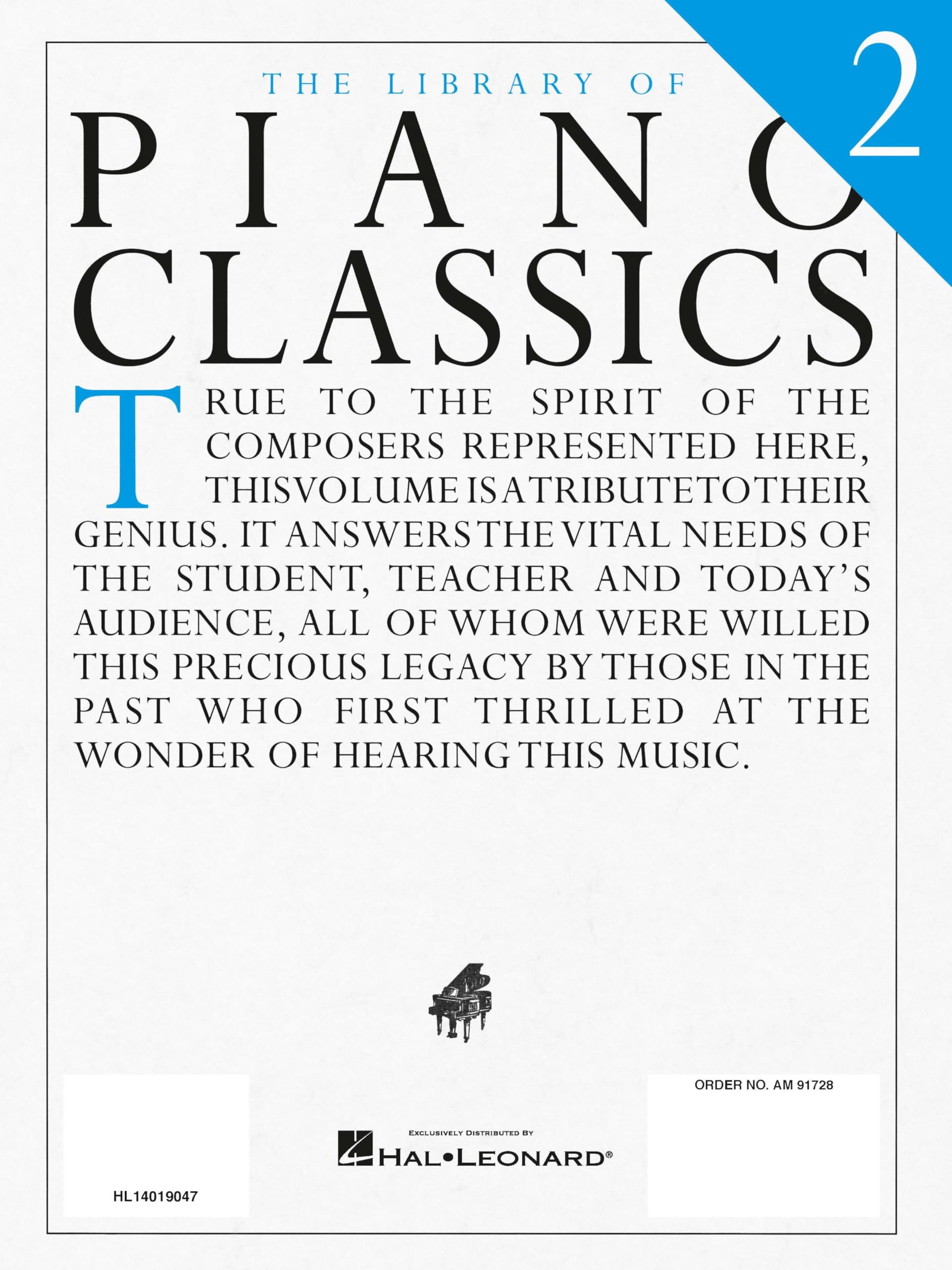 The Library of Piano Classics 2 Piano Solo Sheet Music Collection Over 100 Masterpieces by Renowned Composers Works from Bach Mendelssohn Tchaikovsky and More Music Sales America Songbook: 02