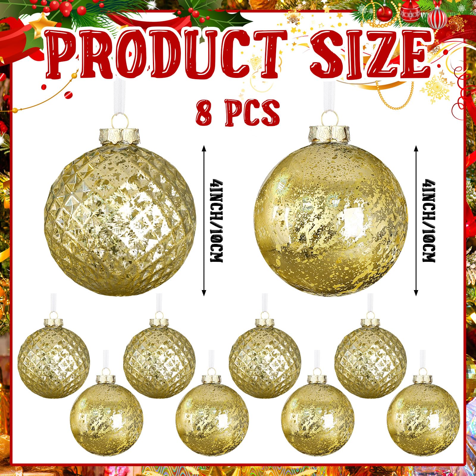 Syhood 8 bolas de Navidad grandes de 4 pulgadas, inastillables, decoración de árbol de Navidad, adornos colgantes de árbol de Navidad para cumpleaños, San Valentín, Pascua, boda, decoración de