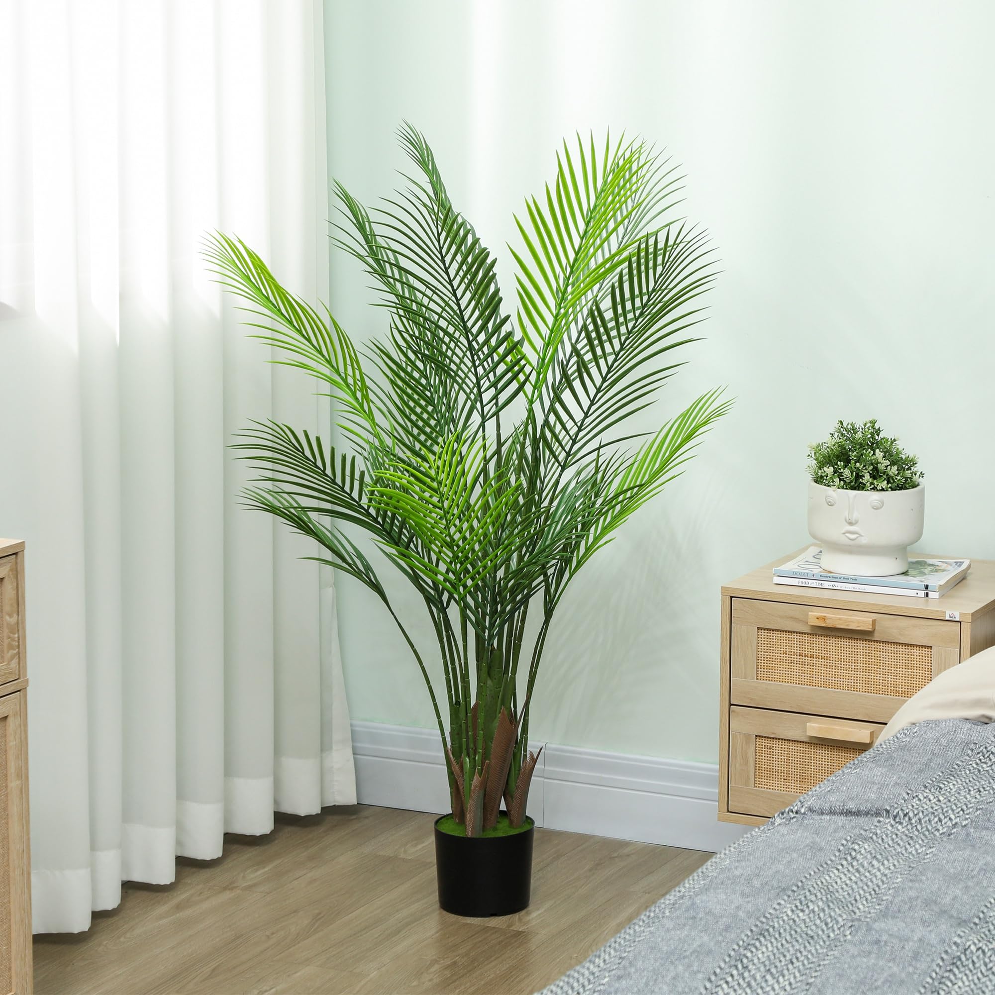HOMCOM Plante Artificielle intérieure 120 cm, Palmier Arbre Artificiel avec Flocage et Pot en Plastique, Fausse Plante décoration pour Maison, Salon, Bureau, Chambre, Vert