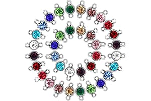 36Pcs Permanent Jewelry Supplies, 12 Mixed Color Double Loops Rhinestone Connector Charm