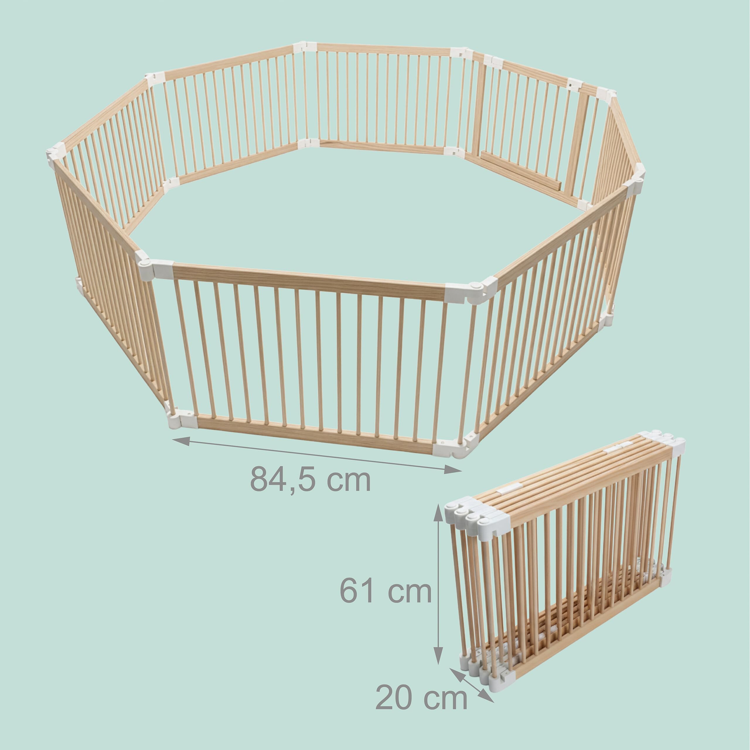 Parc pour bébé Relaxdays, Parc Flexible avec Porte, 8 Panneaux H x L : 61 x 84,5 cm, Aire de Jeu sécurisée, Bois de pin.