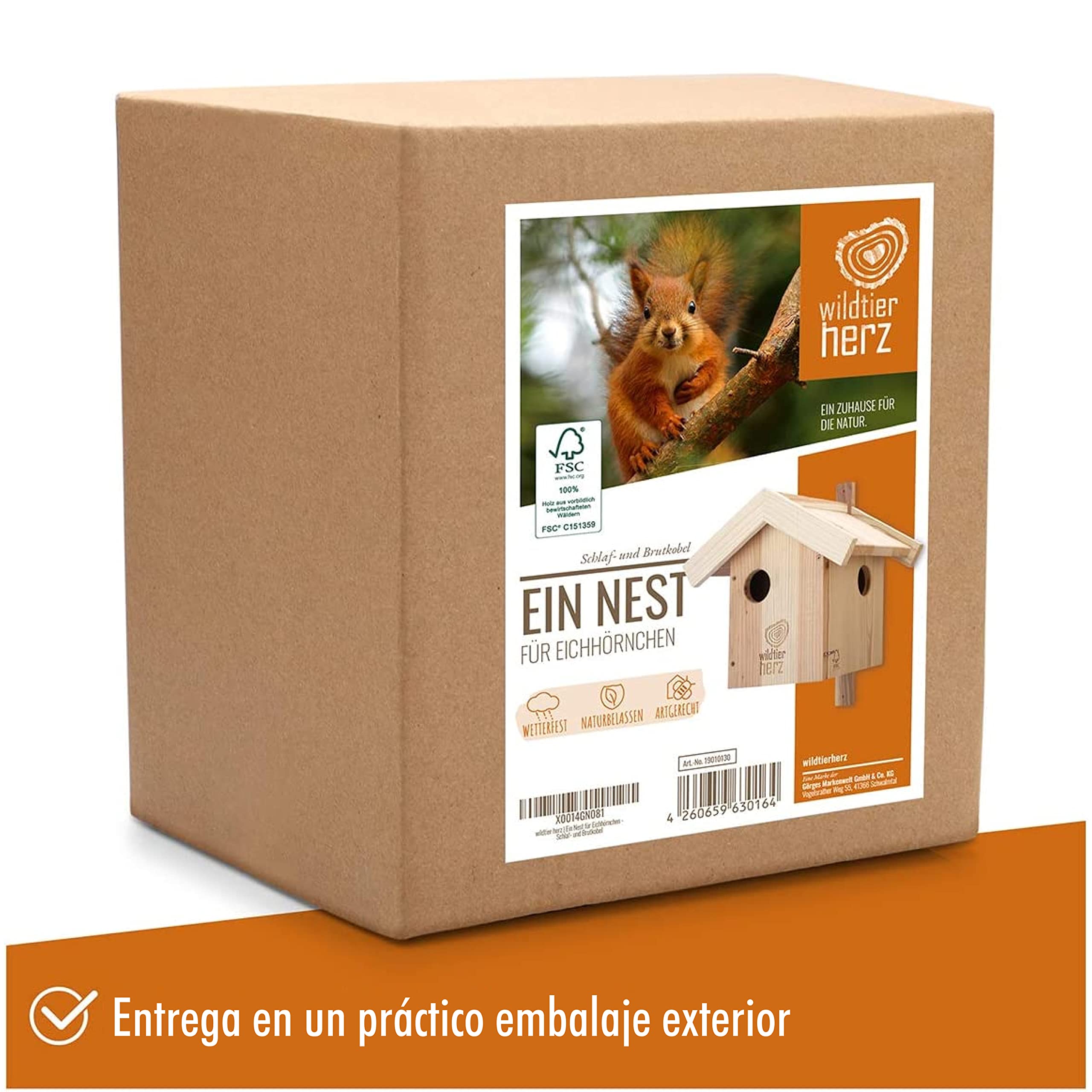 wildtier herz I Ardilla Kobel – Nido para Ardilla de Madera Maciza atornillada, casa de Ardilla y Caja Nido para Colgar en el jardín