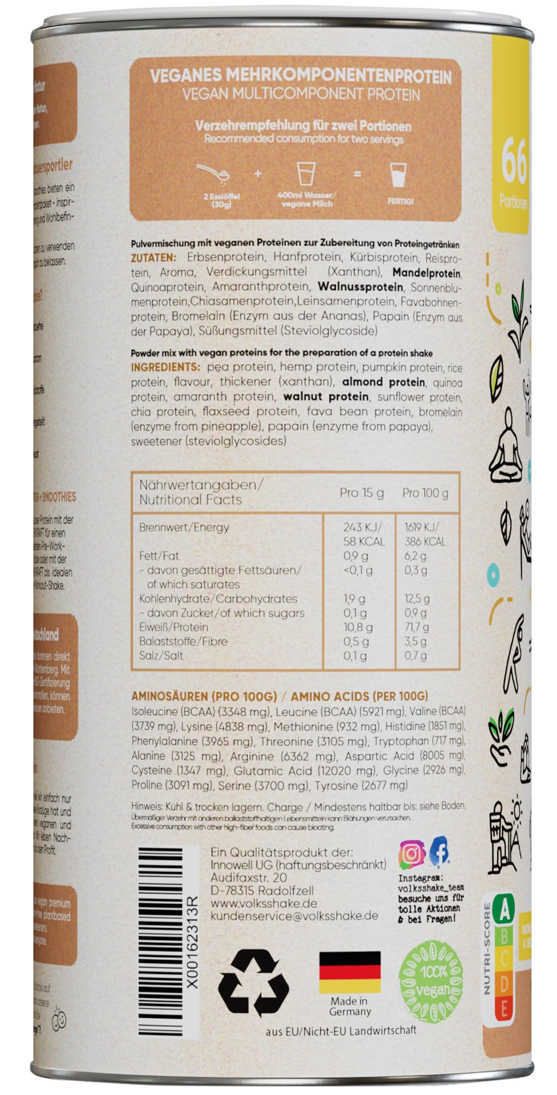 Protéines végétaliennes et vanille crémeuse | 1000 g | 12 sources de protéines végétales | Sans sucralose | Sans soja ni gluten | Qualité supérieure du lac de Constance | Fabriqué en Allemagne