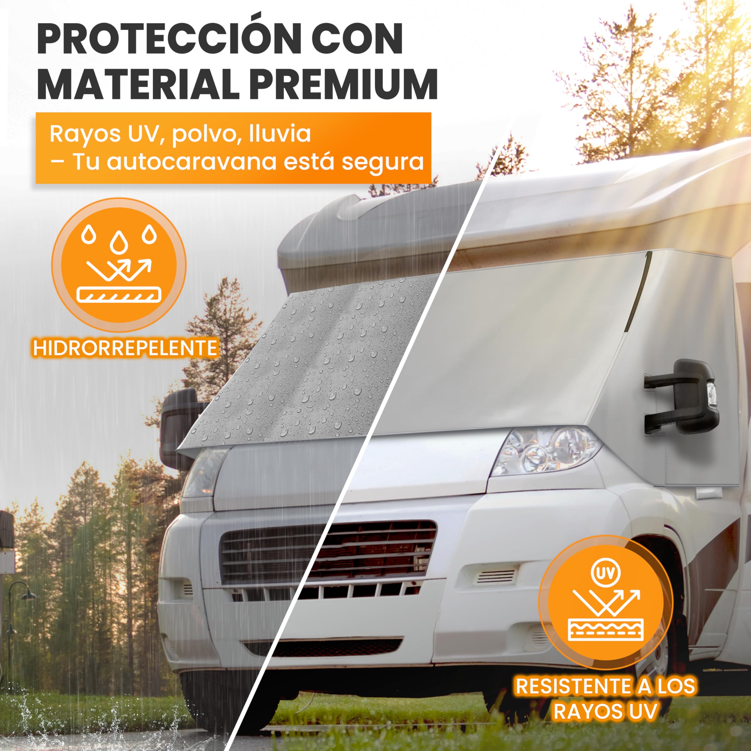 NATURIZ Alfombrilla térmica exterior impermeable de con protección solar eficaz para autocaravanas – Apto para Ducato, Jumper, Boxer 2006-2025 (gris)