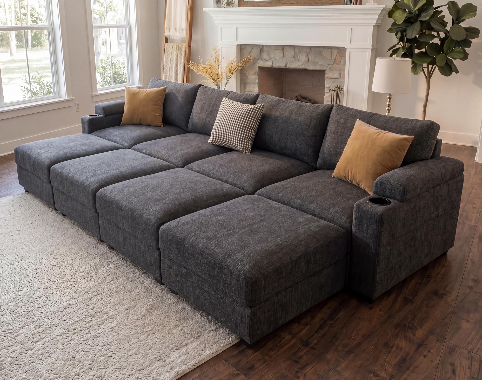 Couches Oversized Chenille Cloud Sofa (Velvet Grey, 8 Seat Sleeper)