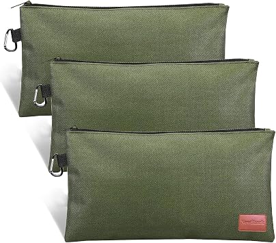 3 Pack Premium Tool Pouch Zipper Bag with Internal Pockets, 12.5 inch Tool Bag, Multipurpose Storage Pouch, Flat Bottom with Zipper for Tools, Gadgets, Cosmetics, Stationary Green