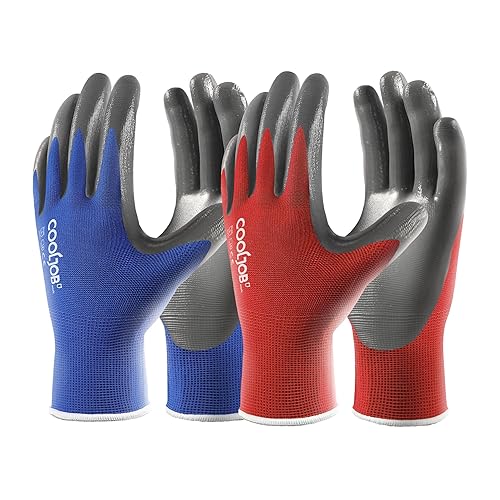 Miniatura 7 de COOLJOB 10 pares de guantes de trabajo de seguridad para hombres y mujeres, antideslizantes, con revestimiento de goma de nitrilo, guantes de