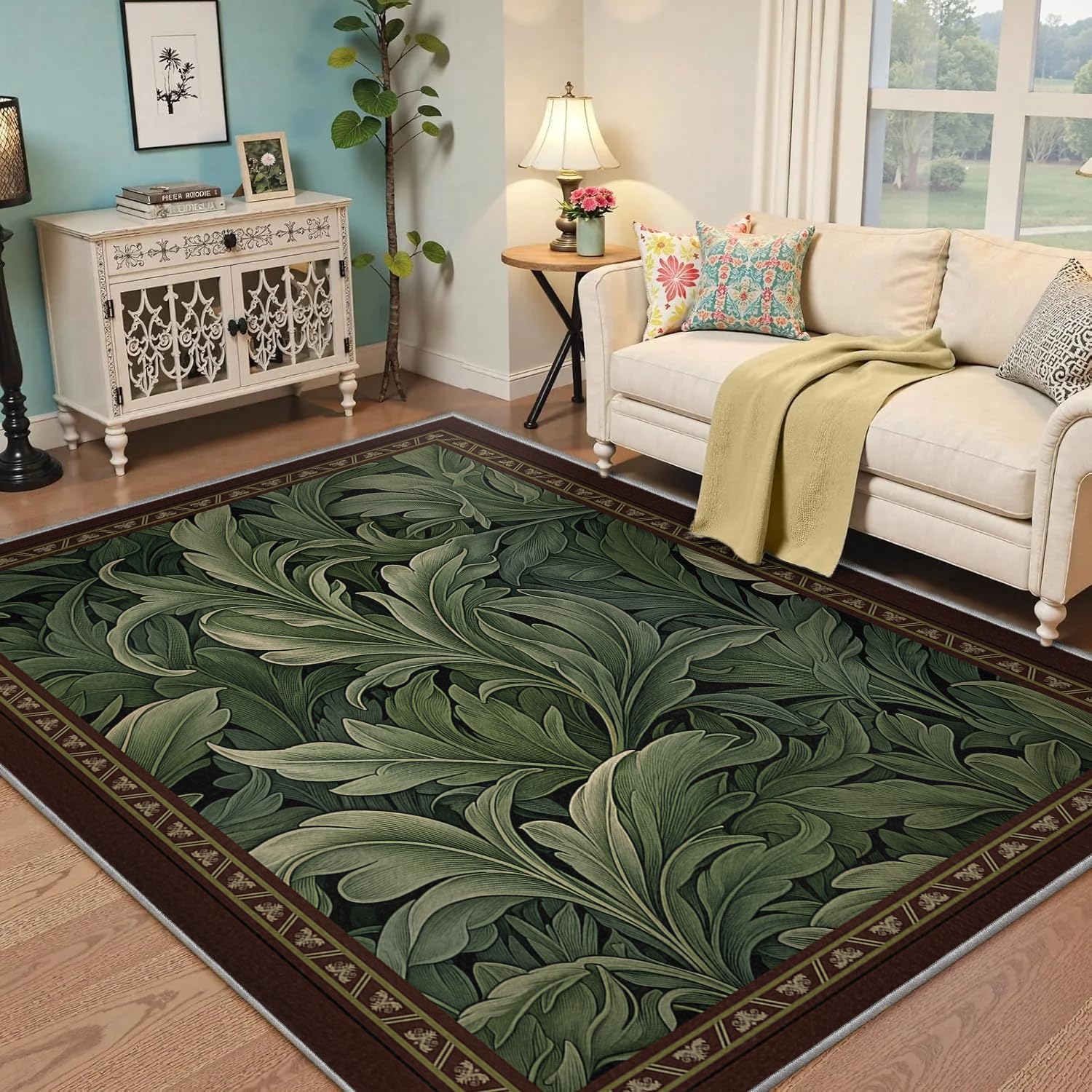 Tapis vert foncé antidérapant et lavable pour sécuriser votre descente de lit