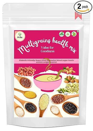 Prifo Multigrain Health Mix| Unpolished Natural millets| Porridge|Sathu Mavu|Fiber-Rich Nutritious filler|5 In 1 millet receipe-Porridge, soup, milkshake, kulfi|chemical free- 250 gm pack of 2 Combo.