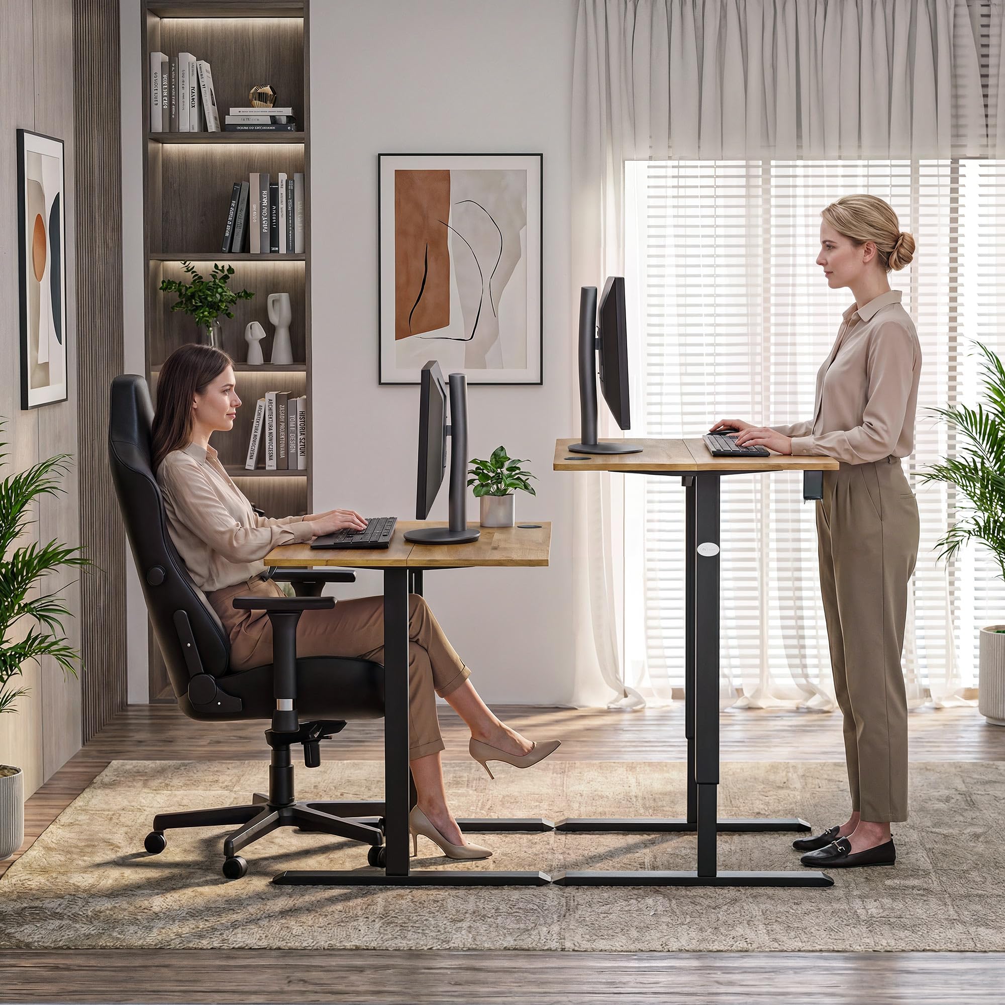 di volio Elektrischer Schreibtisch Höhenverstellbar Braun 88x60 cm Barga | Platzsparender Bürotisch, Sitz-Steh-Funktion, Memory-Funktion, Stehtisch fürs Homeoffice