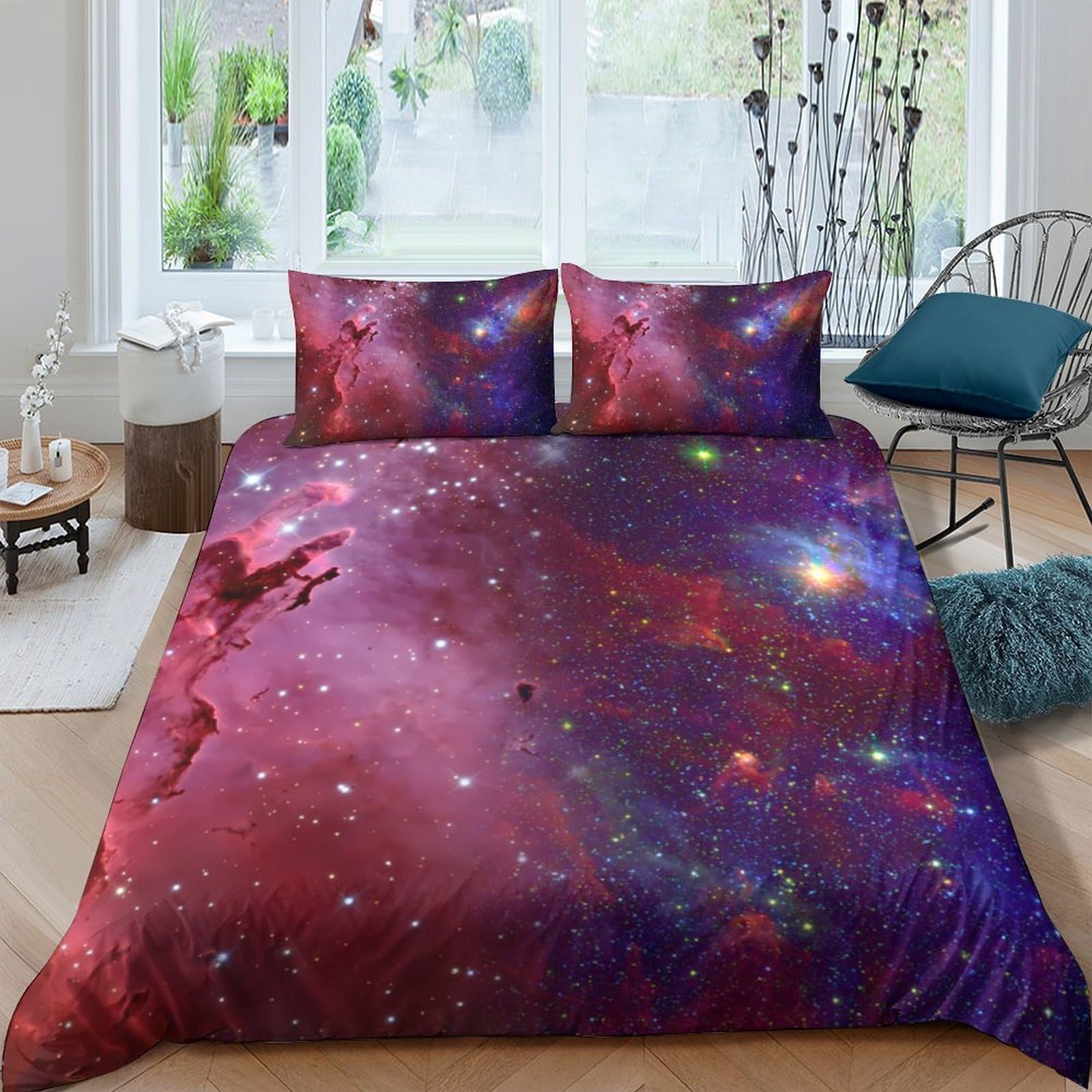 Ctjqhvkz Style-6 3D Printed Galaxy Starry Sky Fitted Sheet Microfiber Soft Easy Care Cosmic Nebula Mattress Cover For Bedroom Decor Single（135X200cm）