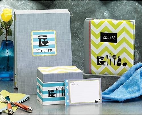 Miniatura 3 de C.R. Gibson A La Carte Tarjetas de recetas, con forro trasero y frontal, 40 unidades, medidas 4 x 6 in. rayas, equipo de cocina, Equipo de cocina