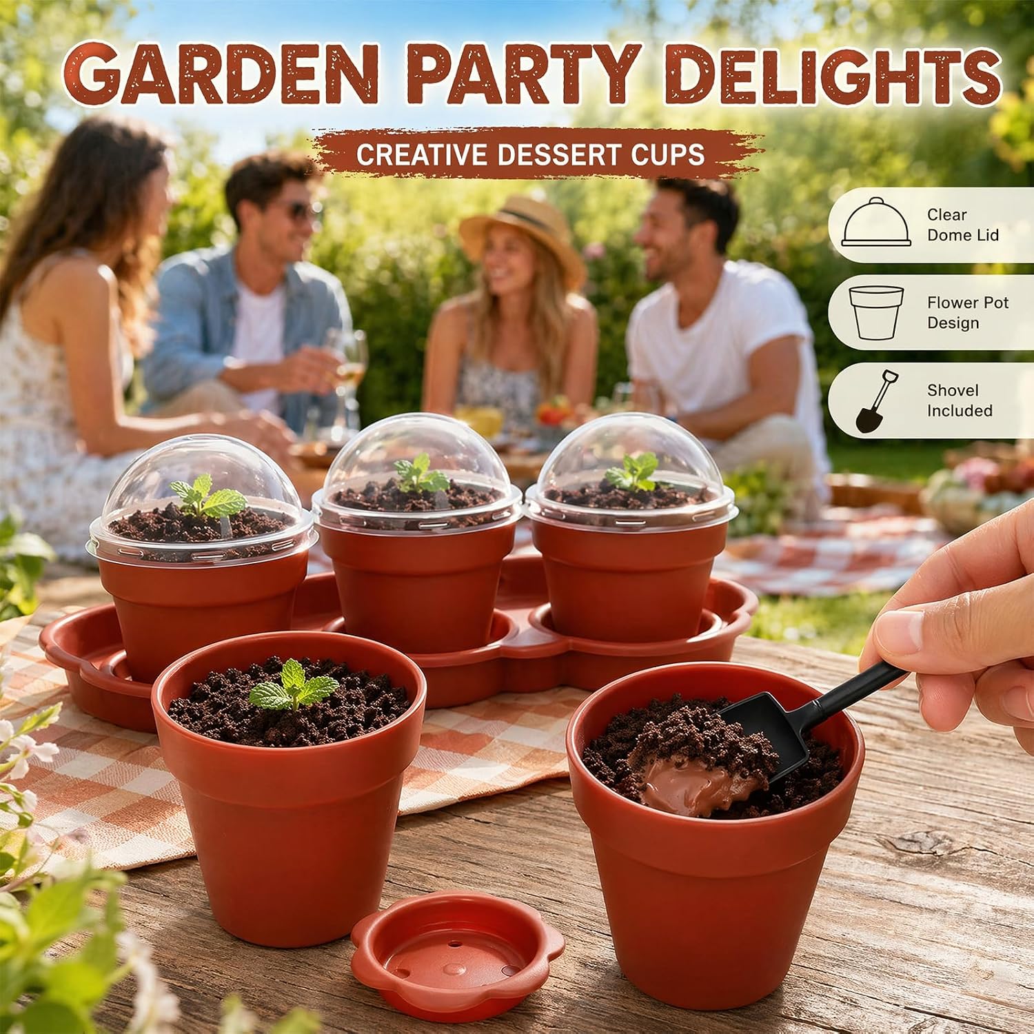 50 Pack Flower Pot Dessert Cups, 6.7 oz Plastic Dirt Cake Cups