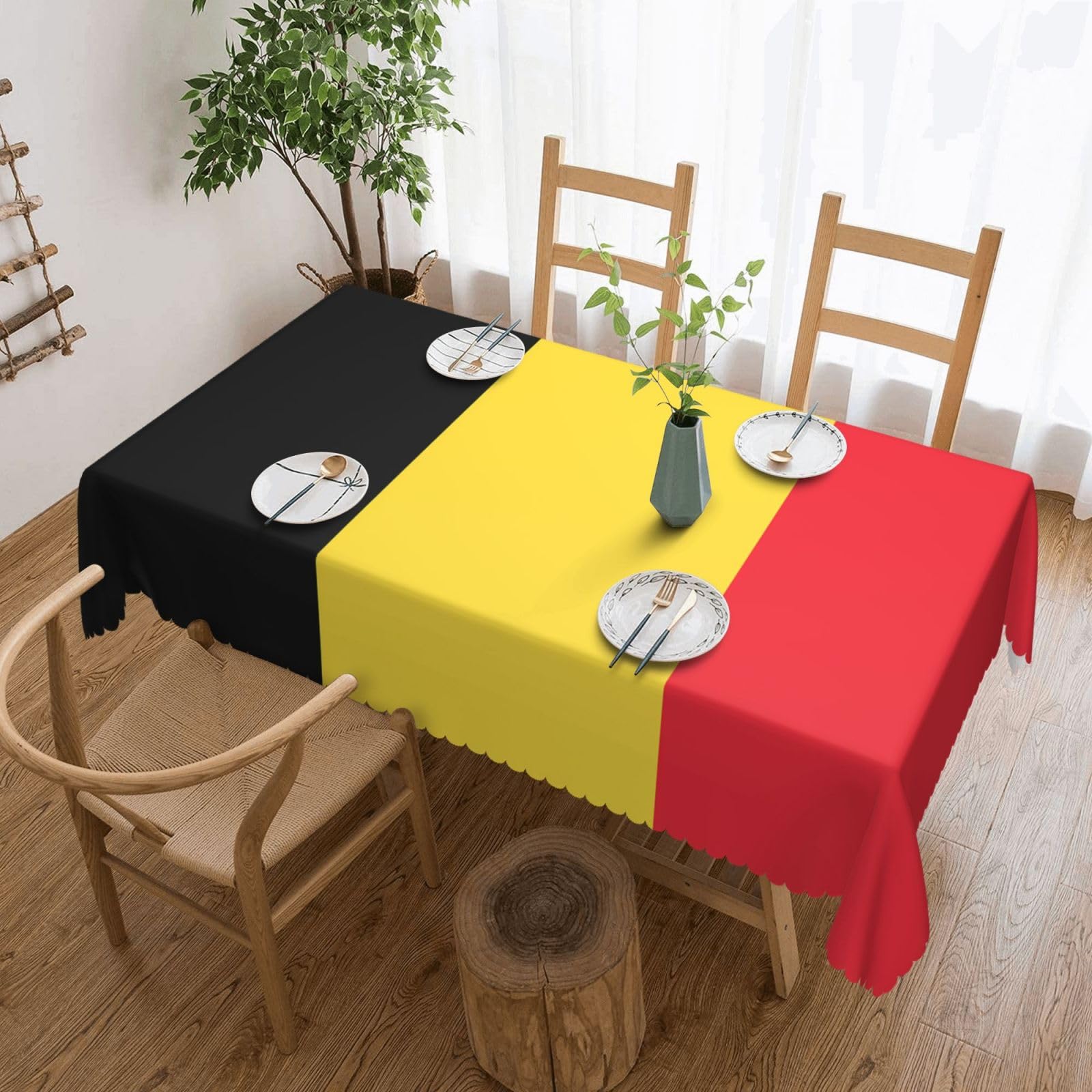 QAZWZML Flag of Belgium Printed tablecloth, made of thick polyester with lace trim, suitable for dining rooms, picnics, and weddings