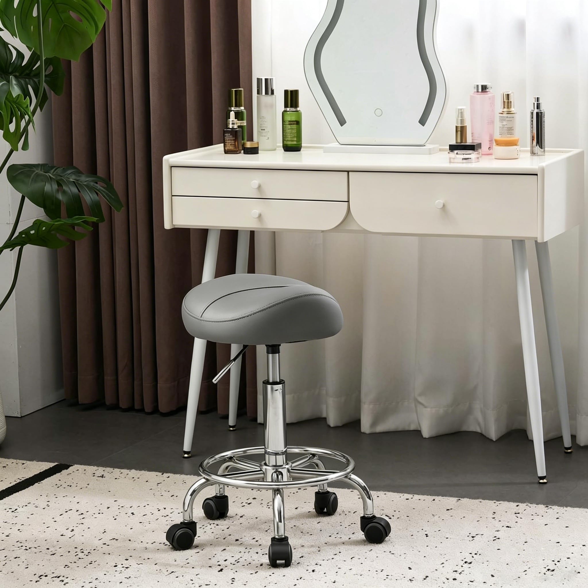 Balama Sattelhocker höhenverstellbar 50-70 cm mit Rollen, bis 150kg, ergonomischer Rollhocker, 360° drehbar, Robustes Kunstleder mit dickem Sitzpolster, zertifizierte Gasdruckfeder, Grau
