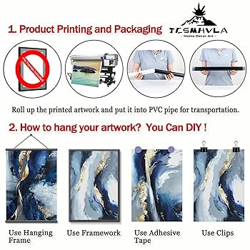 Amazon.co.jp: ブルーゴールド抽象ウォールアート 青と白の抽象