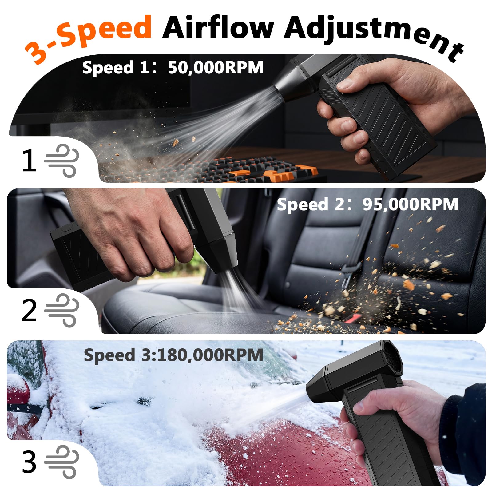 Preciva Nettoyeur à Air Comprime Électrique pour PC, Mini-souffleur Sans Fil Ultra-Puissant à 180000TR/Min, Éclairage LED, Aspirateur et Souffleur 2-En-1 Rechargeable 3 Vitesses pour Maison, Voiture