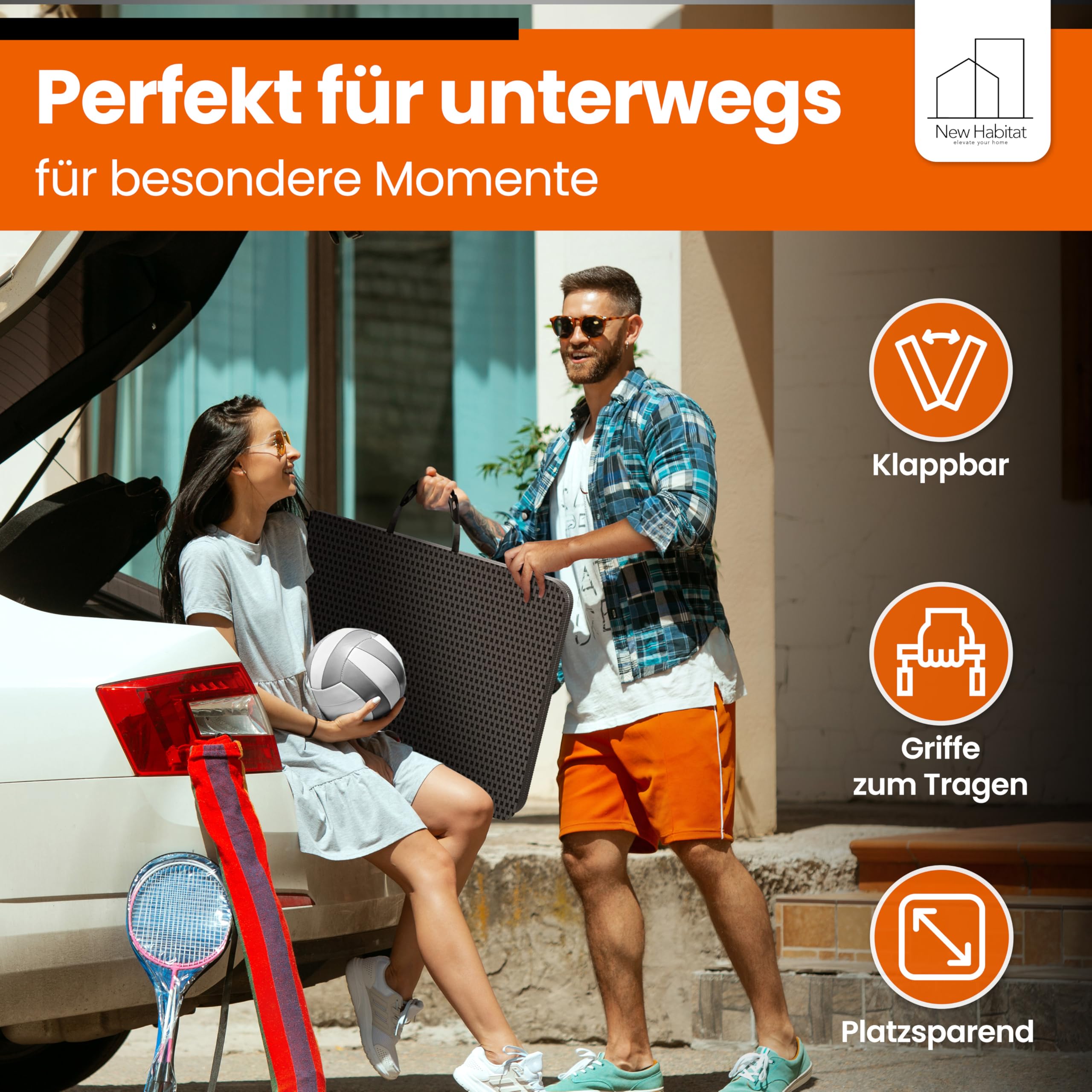 NewHabitat Buffettisch klappbar – Gartentisch klappbar aus Polyrattan I Biertisch wetterfest & faltbar I Stabiler Klapptisch für Garten, Festivals, Camping & Outdoor-Events (Schwarz)