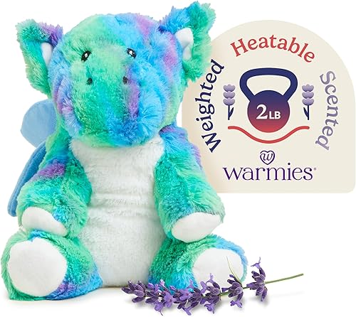 Warmies Baby Dragon - Peluche de peluche con peso calentable y refrigerable, reconfortante juguete de aromaterapia de lavanda, animales de peluche