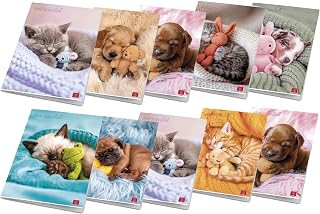 Pigna, 10er-Pack Maxi-Hefte A4 DOLCI CUCCIOLI, 80 Seiten + Deckblatt, 4-mm-Karomuster mit Rand