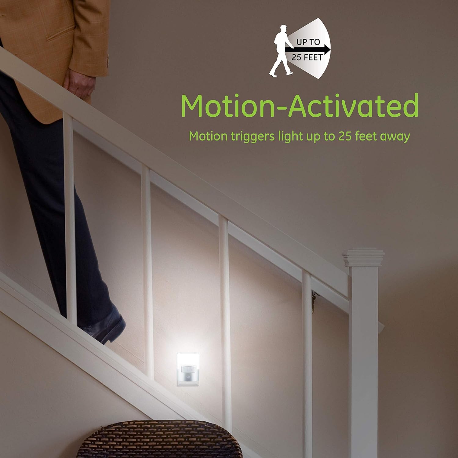 GE Enbrighten LED Motion Sensor Night Light, Plug-in, 40 Lumens, Soft White, UL-Certified, Energy Efficient, Ideal Nightlight for Bedroom, Bathroom, Kitchen, Hallway, 29844, Silver, 1 Pack - - 