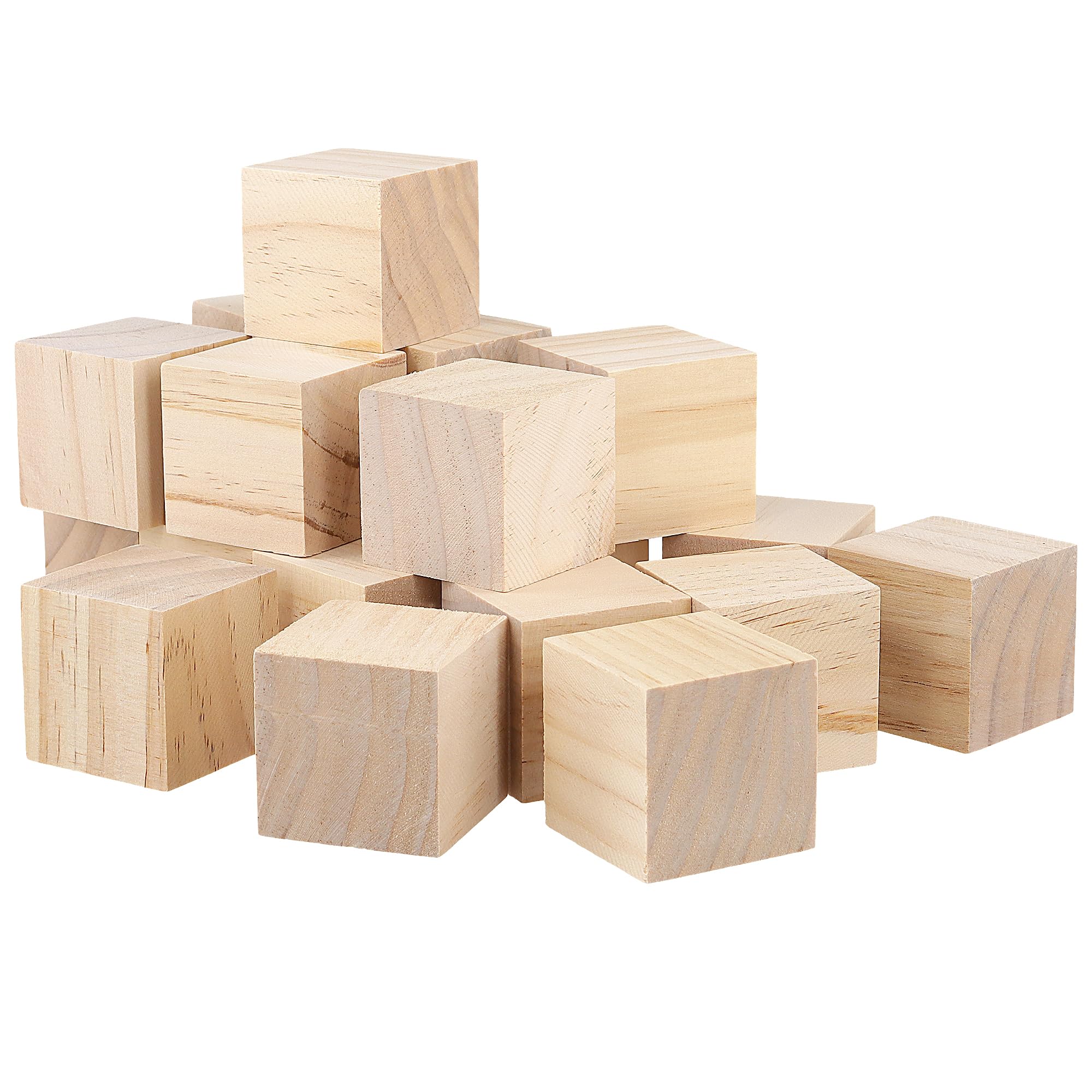 CHEUNGR 20 Pcs Unfinished Wooden Cubes 5 x 5 x 5 cm, Natural Smooth Square Wood Blocks for DIY Crafts, Painting, Carving, Puzzle Making and Home Decor