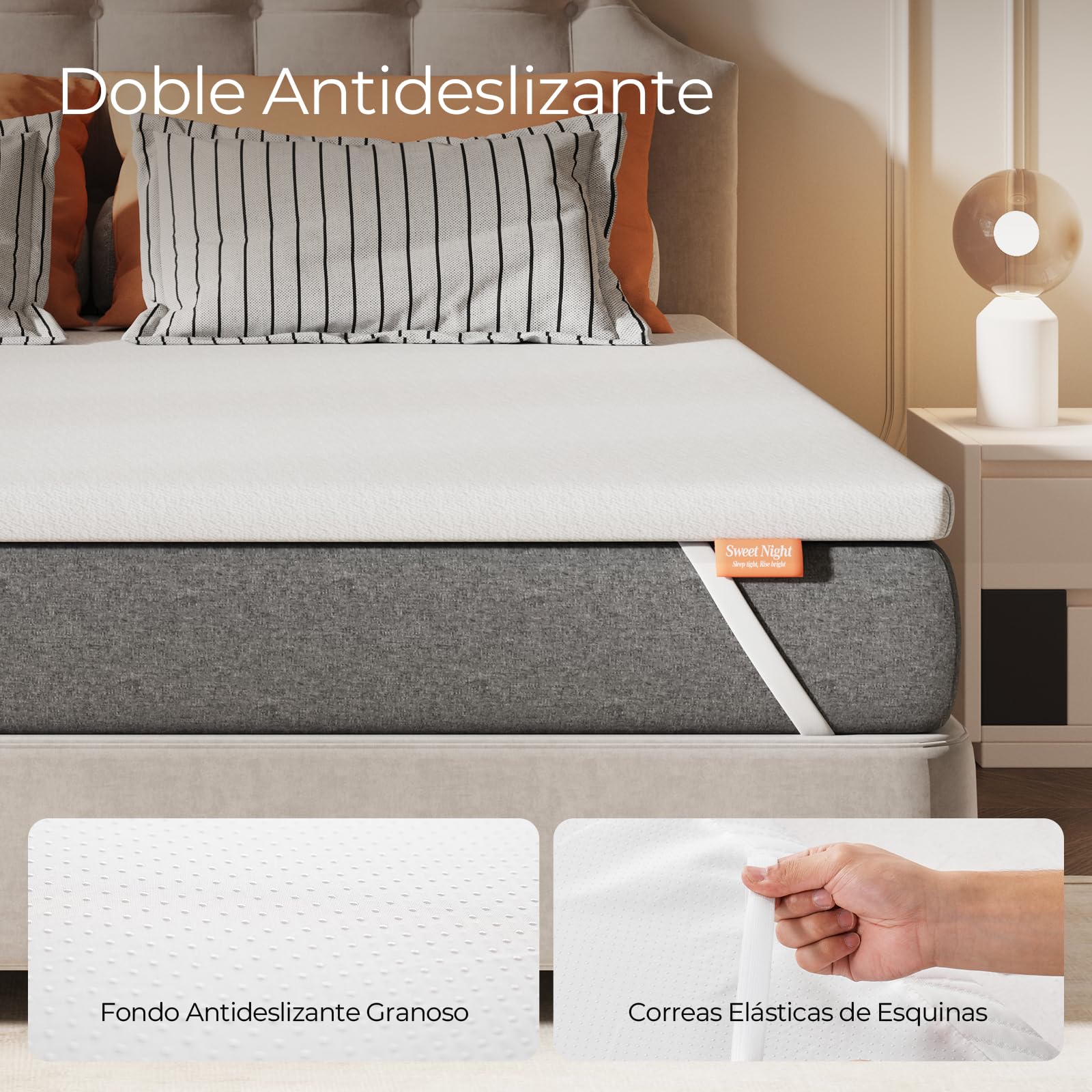 Sweetnight Topper Colchón con Espuma de Memoria en Gel, 80 x 190 cm, Grosor de 10 cm, con Fondo Antideslizante, Sobrecolchón de Espuma Soportiva con Tejido Suave y Transpirable, Extraíble y Lavable
