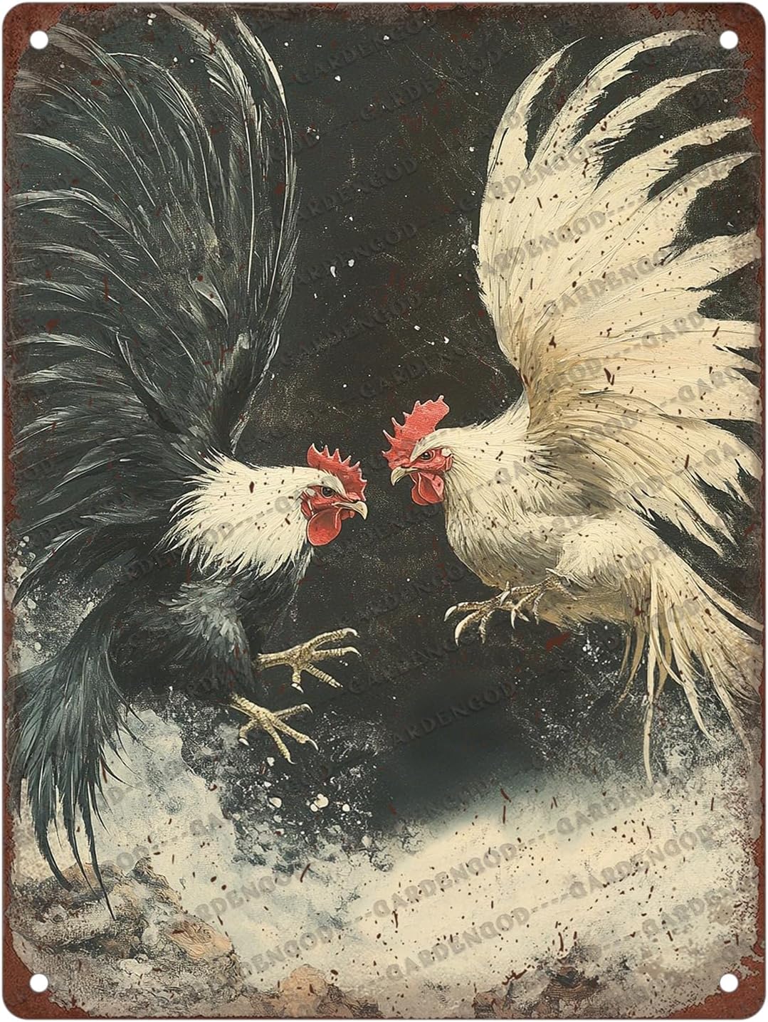 Vintage Metal Sign Farm Rooster Fighting Cock Cockfighting Gamecock Retro Game Fowl Metal Poster Home Garden Garage Farmhouse Aluminium Sign Art Wall Decor Plaque 16x12 Inch