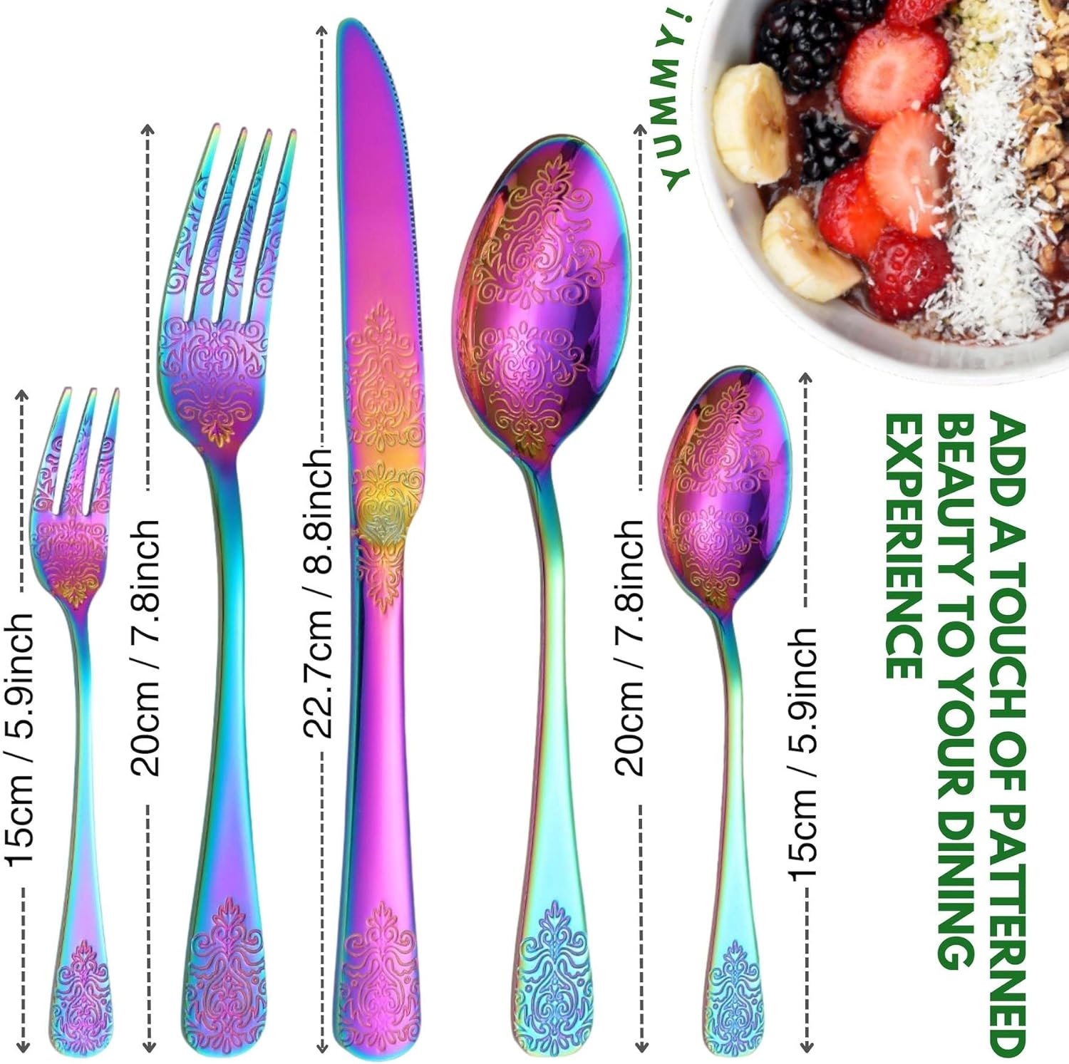 Vilihkc Colorful Flatware Set 20 Piece, Stainless Steel Rainbow Silverware Cutlery Set for 4, Utensils Set Include Knives Forks Spoons, Mirror Finish and Dishwasher Safe