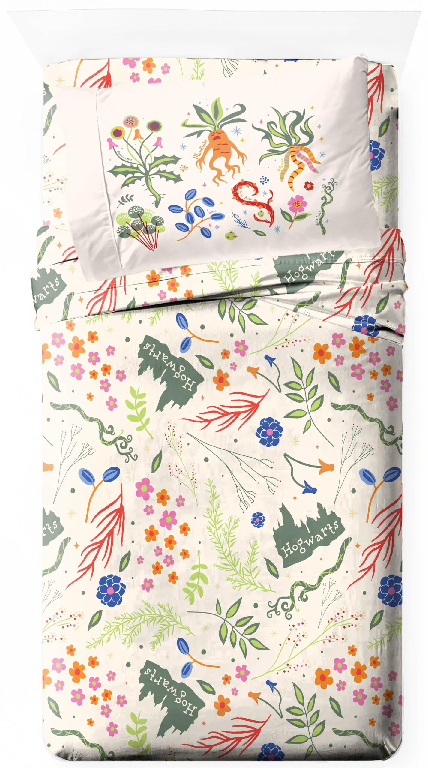 Jay Franco Harry Potter Twin Size Sheet Set Super Soft 3 Piece Bedding Set - Hogwarts Herbology Microfiber Sheets Includes Reversible Pillow Covers