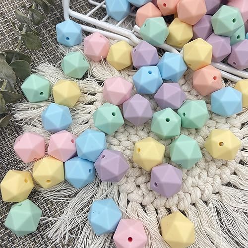 Miniatura 5 de Cuentas facetadas de silicona de 0.551 in, 50 cuentas de silicona de color suave para bricolaje collar pulsera