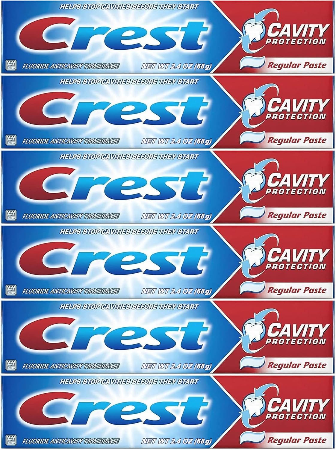 Fluoride Anticavity Toothpaste, 6-Pack Regular Paste, 2.4 Oz Toothpaste Tubes, Clinically Proven Oral Care, Cavity Protection Tooth Paste, Freshens Breath, Healthy Teeth and Gums