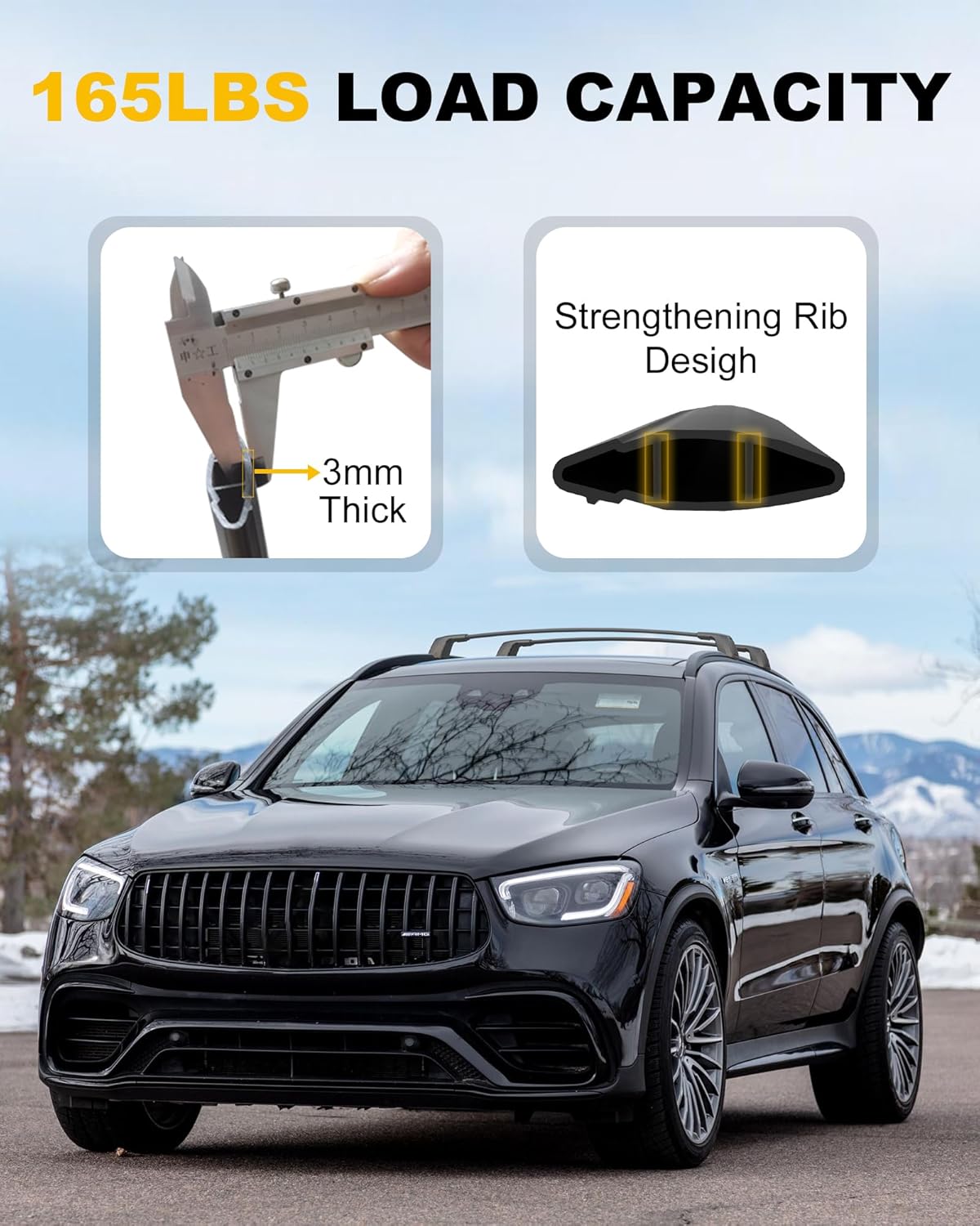 Cross Bars Roof Rack Fit for Mercedes-Benz GLC 2016-2022 Lockable Luggage Rack Crossbar Cargo Carrier Rooftop Accessories (with Side Flush Rails)
