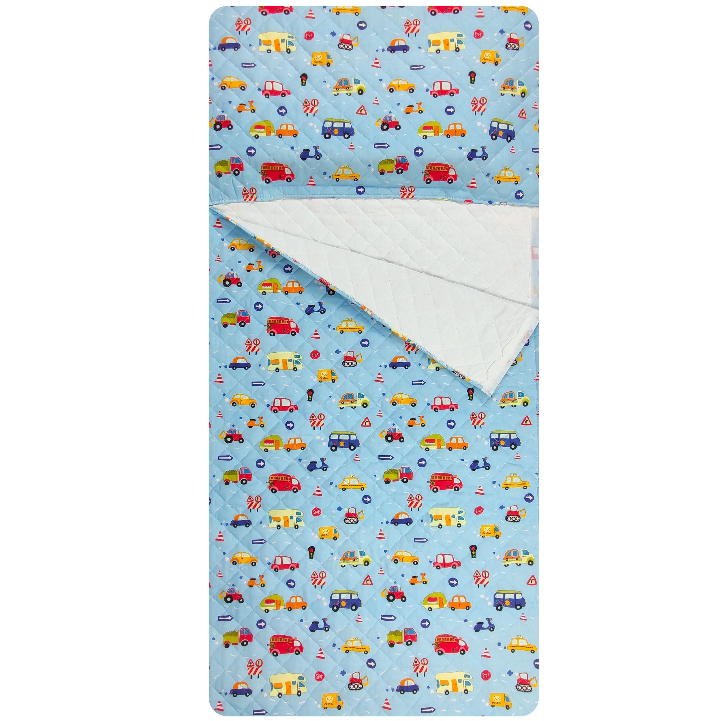 Panini Tessuti Gigoteuse garçon et Fille pour 2 à 6 Ans - Tissu matelassé 100% Coton - Made in Italy (Gigoteuse Voitures Bleues)