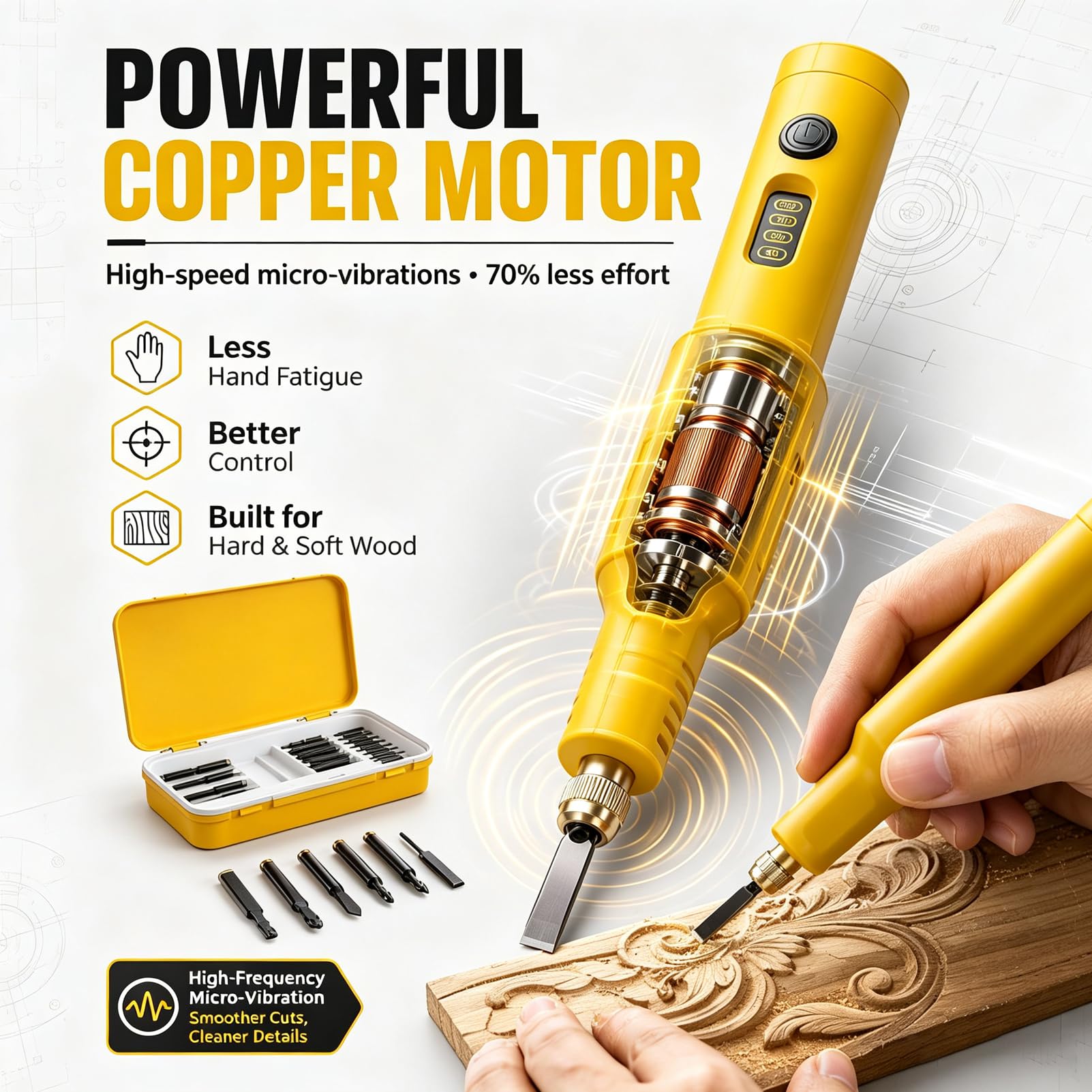 Cincel De Madera Eléctrico Inalámbrico 40w, Cabezales De Hoja 5/10/20 | Kit de tallado eléctrico todo en uno, recargable por USB para taladrar, lijar, pulir y grabar(10)