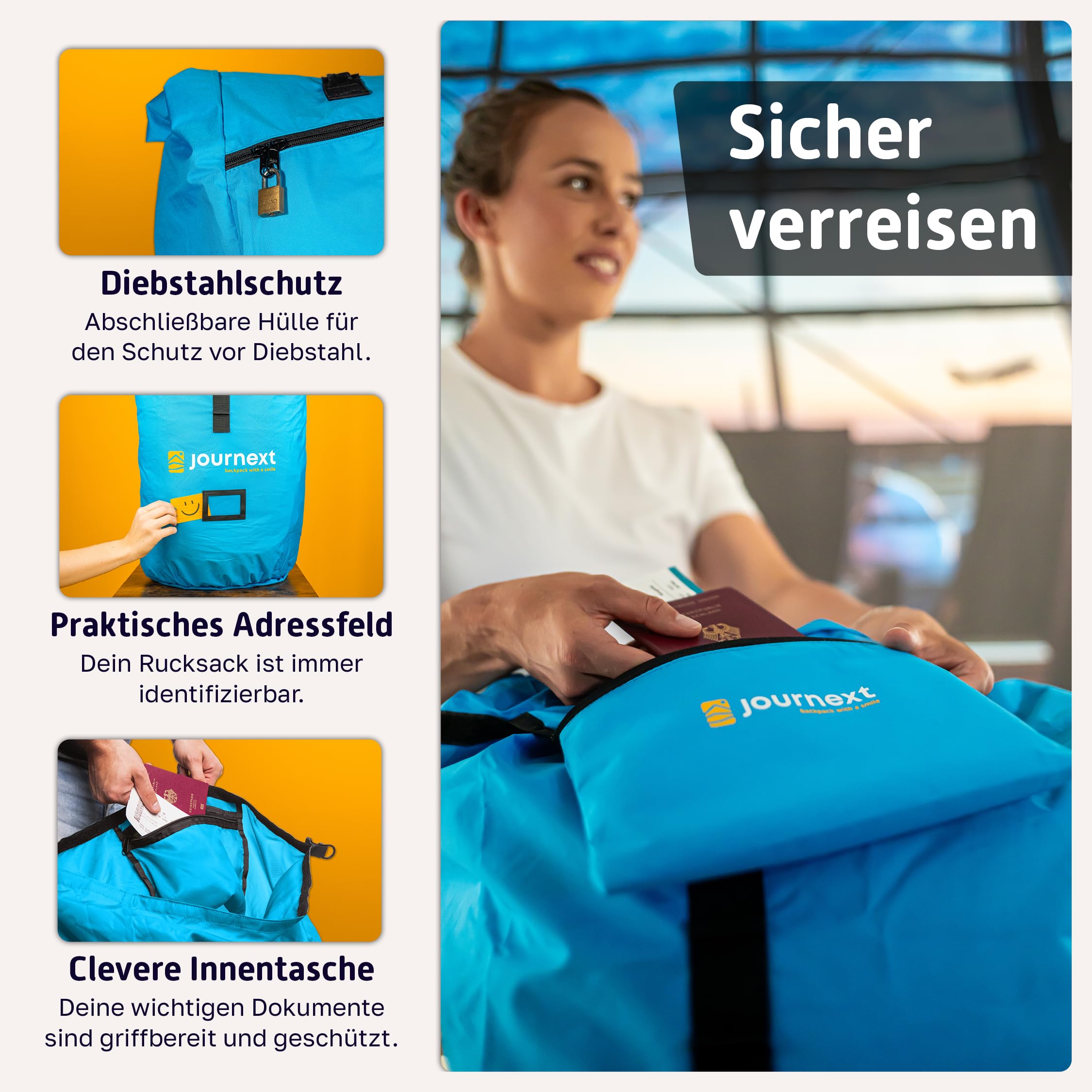 Journext 2 in 1 Rucksack Schutzhülle & Regenschutz/Flight Cover Rucksack/Rucksack Schutzhülle Flugzeug, Bahn und Bus/Flight Bag/Backpack Cover/Rucksack Schutz