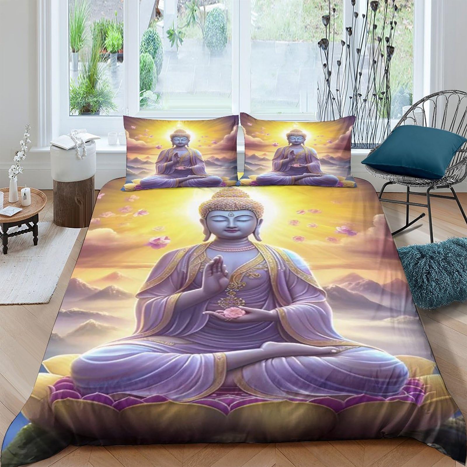 Shaari Duvet Cover 155×220cm - Buddha Mandala Zen Themed Meditatio 3D Pattern Bedding Sets Duvet Cover Set with 2 Pillowcases 50x75cm / A-04