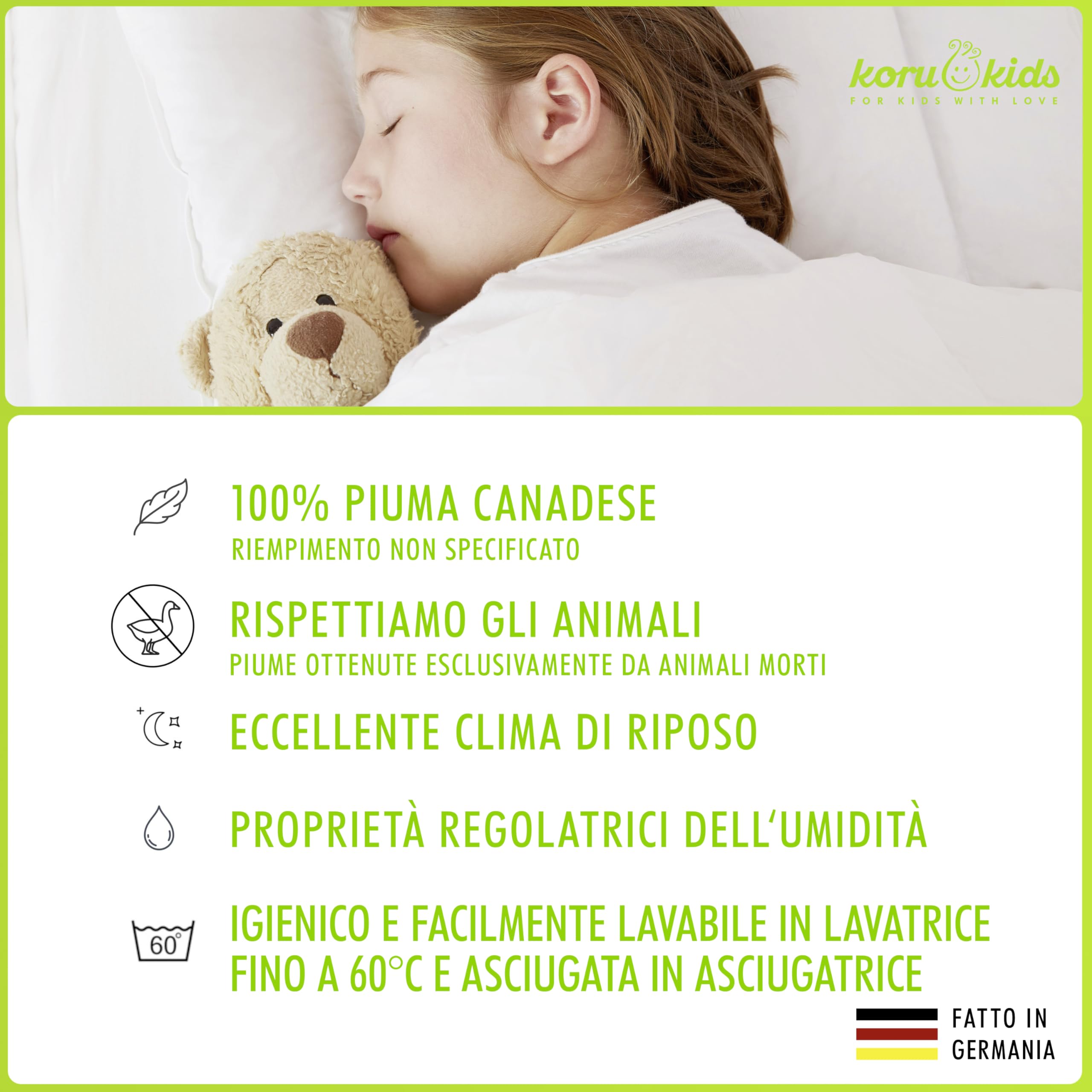 Set Piumino E Cuscino Bambino 100x135 Cm - Piumino Tedesco Anallergico, Certificato Oeko-Tex - Foto 13