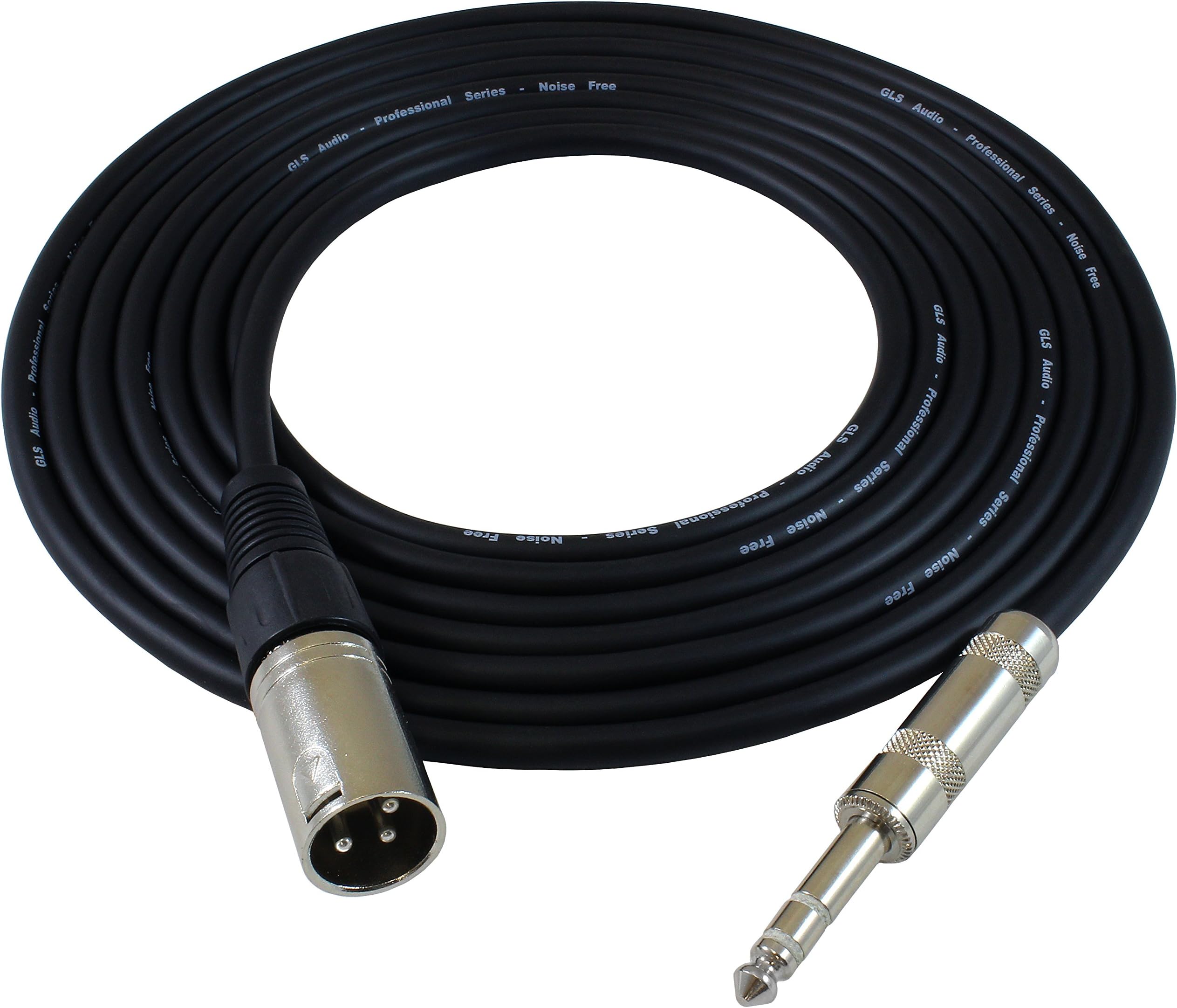 GLS Audio 25 Ft Patch Cable Cords - XLR Male to 1/4 inch TRS Black Cables - 25' Balanced Snake Cord (Note: This is NOT A MIC Cable)
