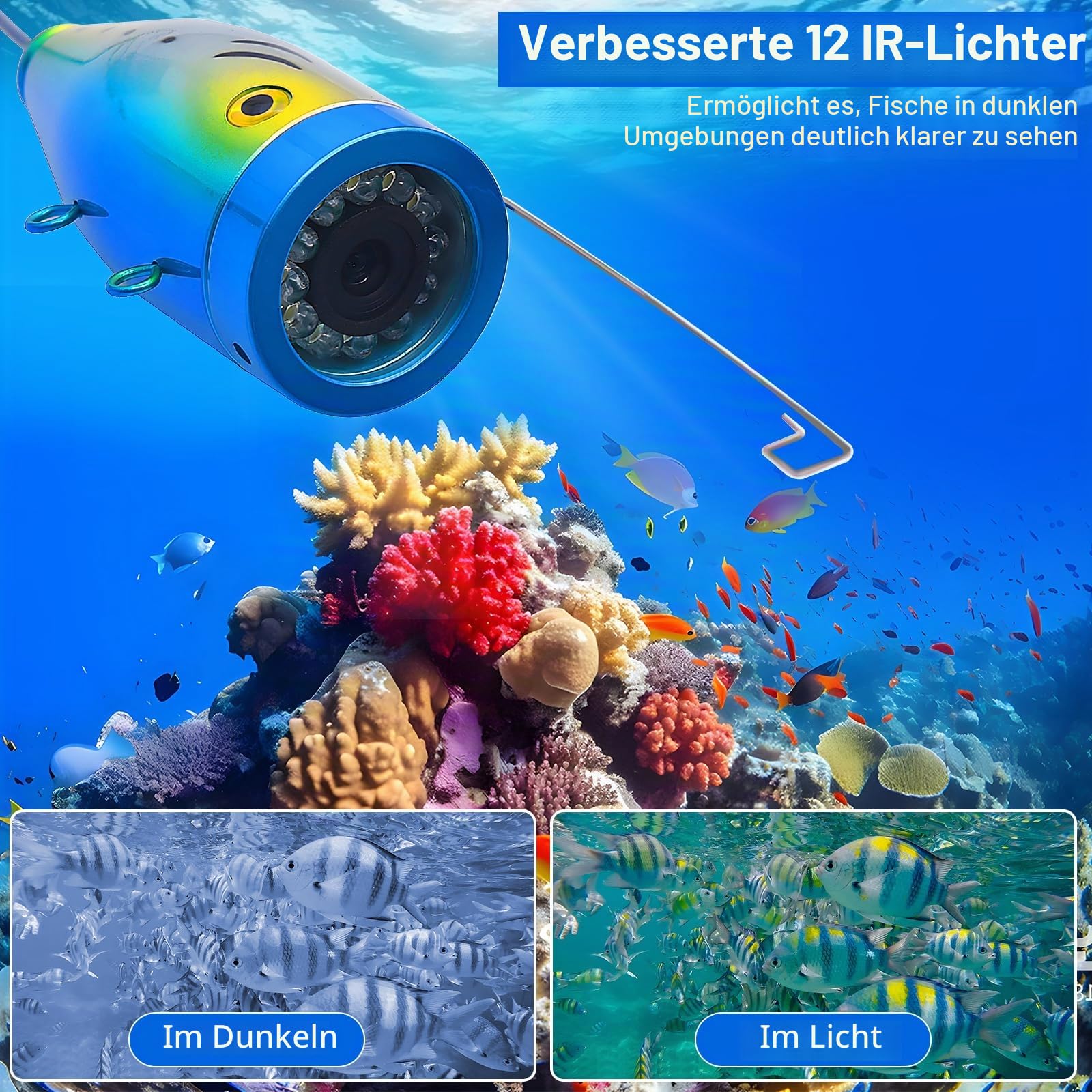 KAOLALI Unterwasser-Angelkamera Kamera für Unterwasserangeln, LCD-Display, HD, 1080P, Unterwasserkamera, Angeln, Wasserdicht, für Fischerei auf EIS im See und Boot